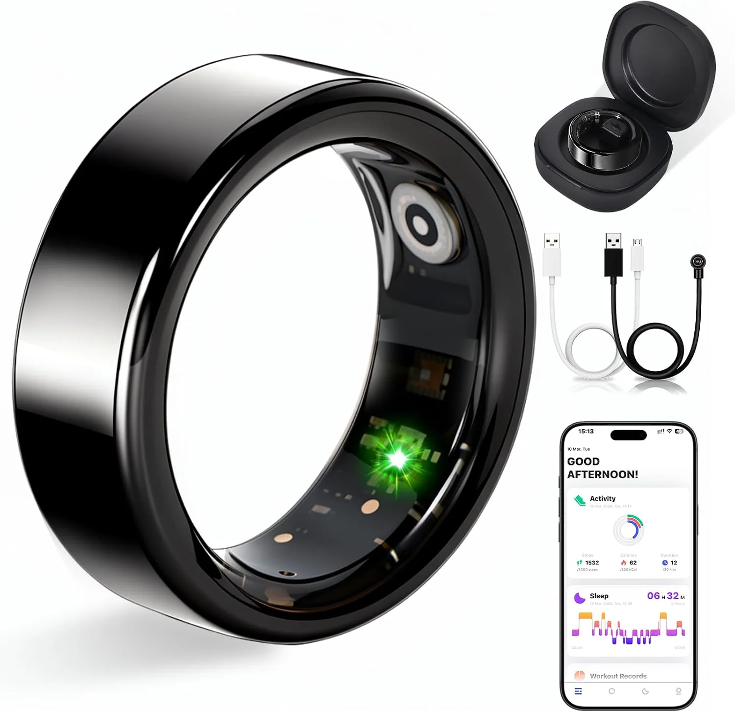 Smart Ring for Women Fitness Ring Health Ring, No Subscriptio Black 9#