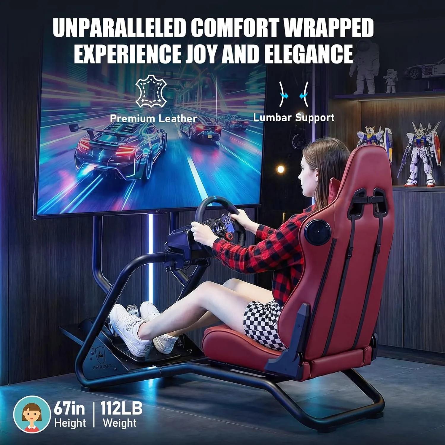 GTPLAYER Racing Simulator Cockpit with Monitor Stand and Seat and Bluetooth Speakers, Racing Style Reclining Seat and Ultra-Sturdy Alloy Steel Frame Racing Wheel Pedals NOT Included, Winered