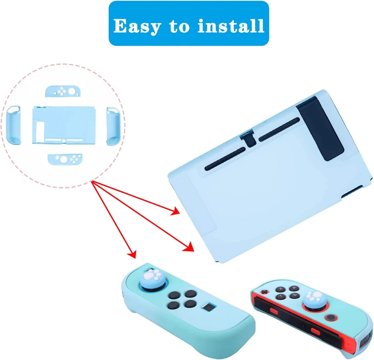 OLDZHU Blue Dockable Protective Case Cover Compatible with Nintendo Switch Joy-Con Controllers,with Glass Screen Protector and 4 Thumb Grips,Shock-Absorption and Anti-Scratch