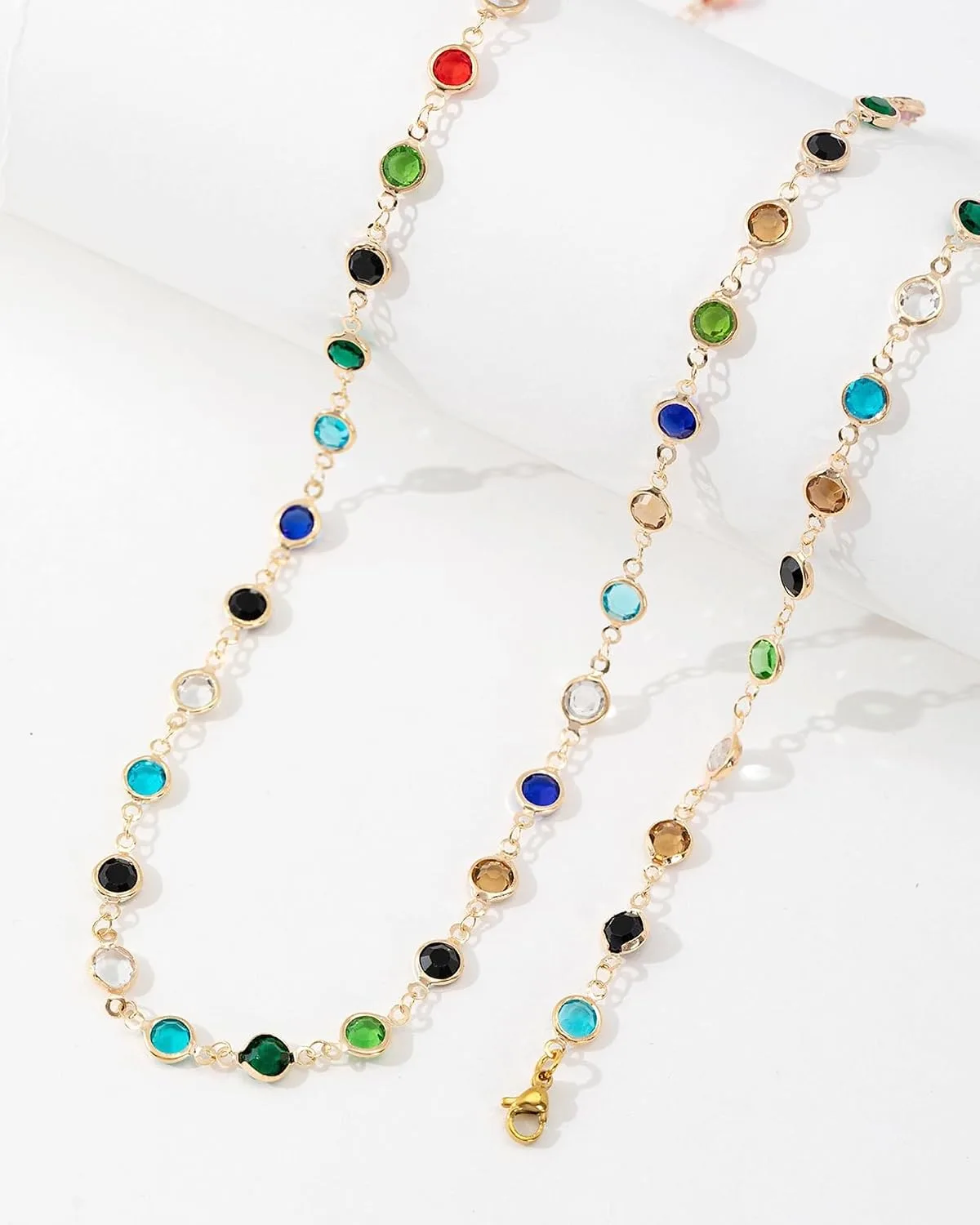 Colorful Y Shaped Necklace for Women Trendy Long Multi Color Crystal Lariat Necklace Sparkly Gemstone Chest Chain Summer Deep V-Neck Dress Outfits Jewelry Accessories