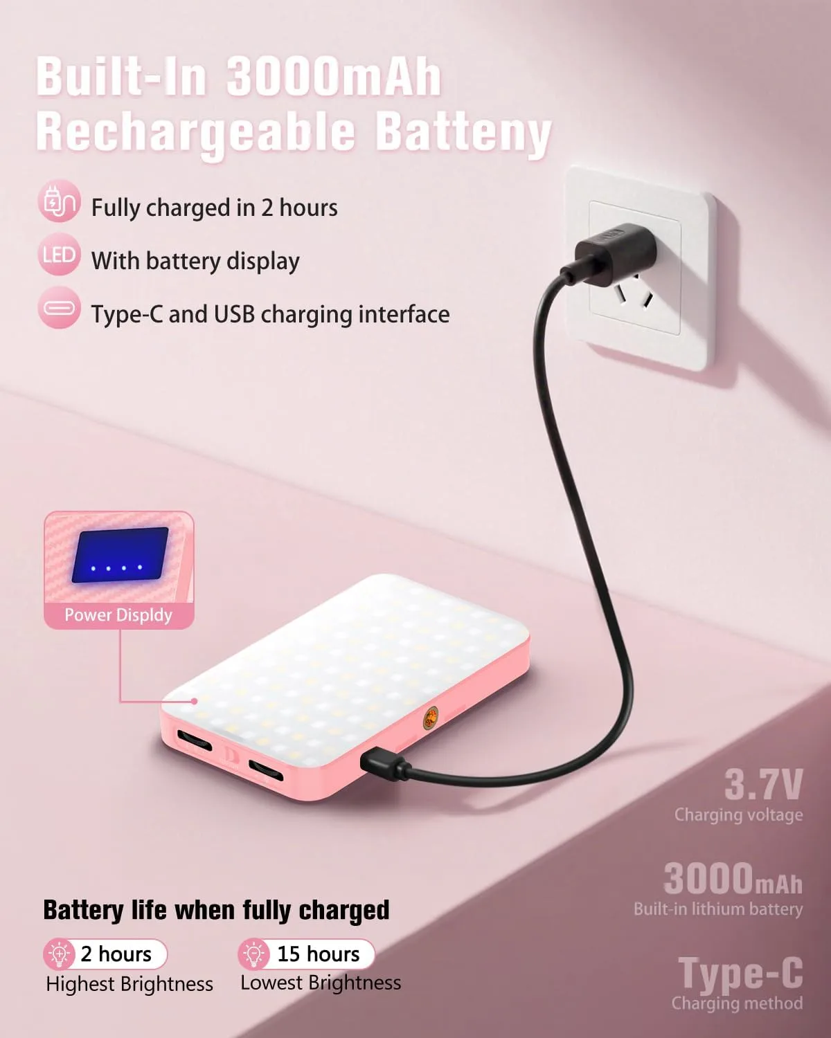 168 LED Selfie Light for iPhone, Phone Light, 3000mah Rechargeable Picture Light Clip Portable Lights for Phone, Camera, Laptop, iPad, 3 Lights Modes for Makeup, Video Conference, TikTok, Vlog (Pink)