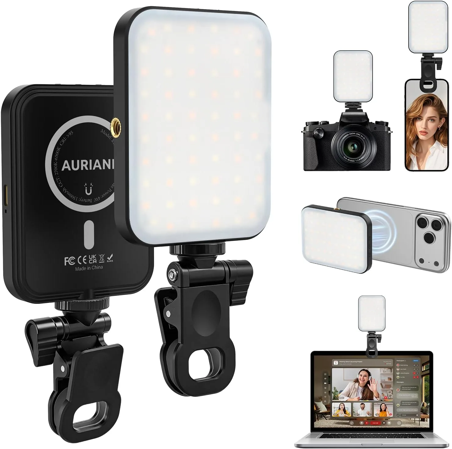 Magnetic Selfie Light for iPhone, Selfies Video Lighting, 6 Lighting Modes, 12 Brightness Levels, Clip, Magnetic or Camera Mount, Ideal for TikTok, Zoom, Makeup, Live Streaming