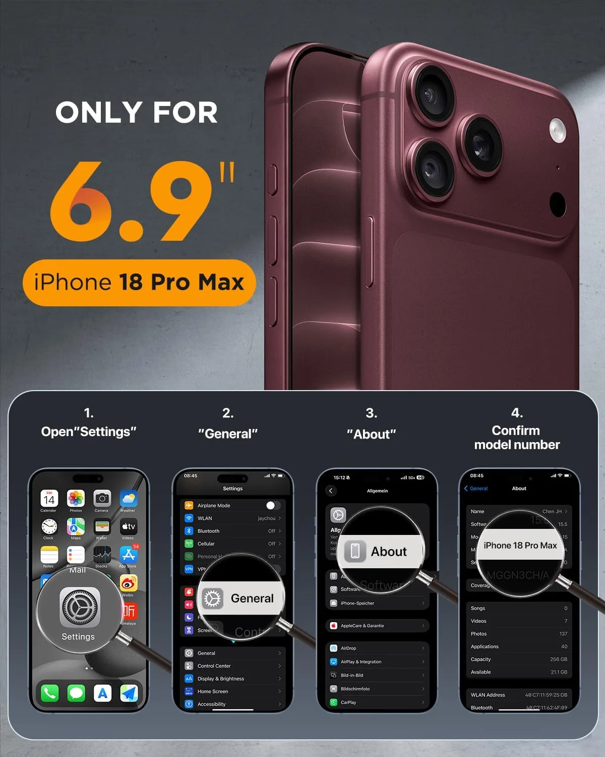 Miracase Magnetic for iPhone 18 Pro Max Case, Burgundy