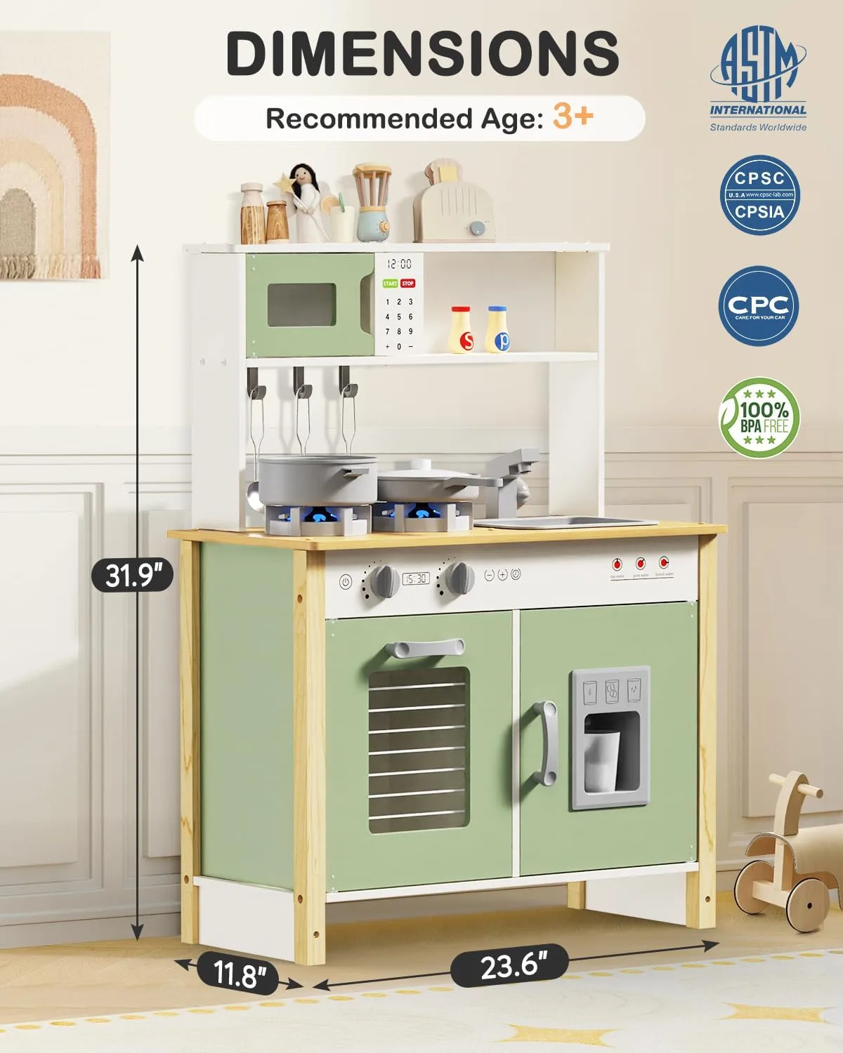 Babytronic Kids Play Kitchen Ages 3+ with Real Lights, Sounds (Green)