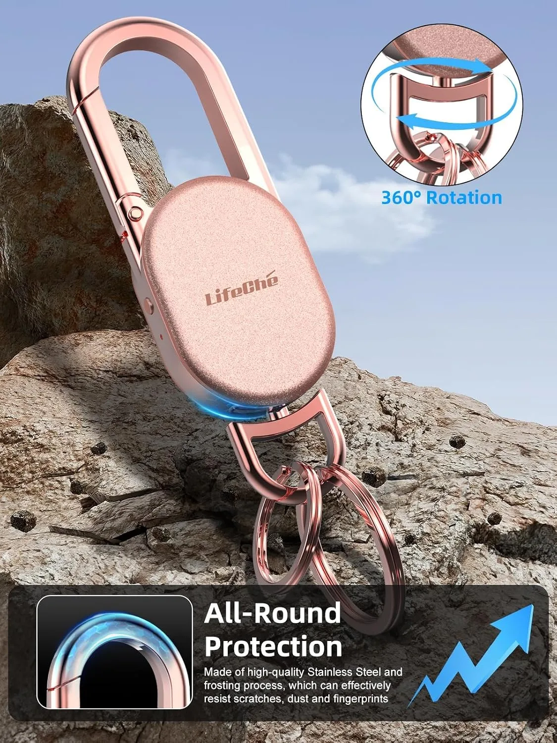 Find My Key Finder, Stainless Steel Keychain, Rechargeable Tracker