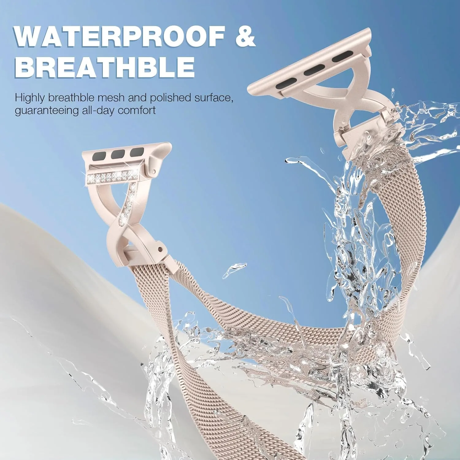 Thin Mesh Loop with X-Shape Clasp Compatible with Apple Watch Bands Women
