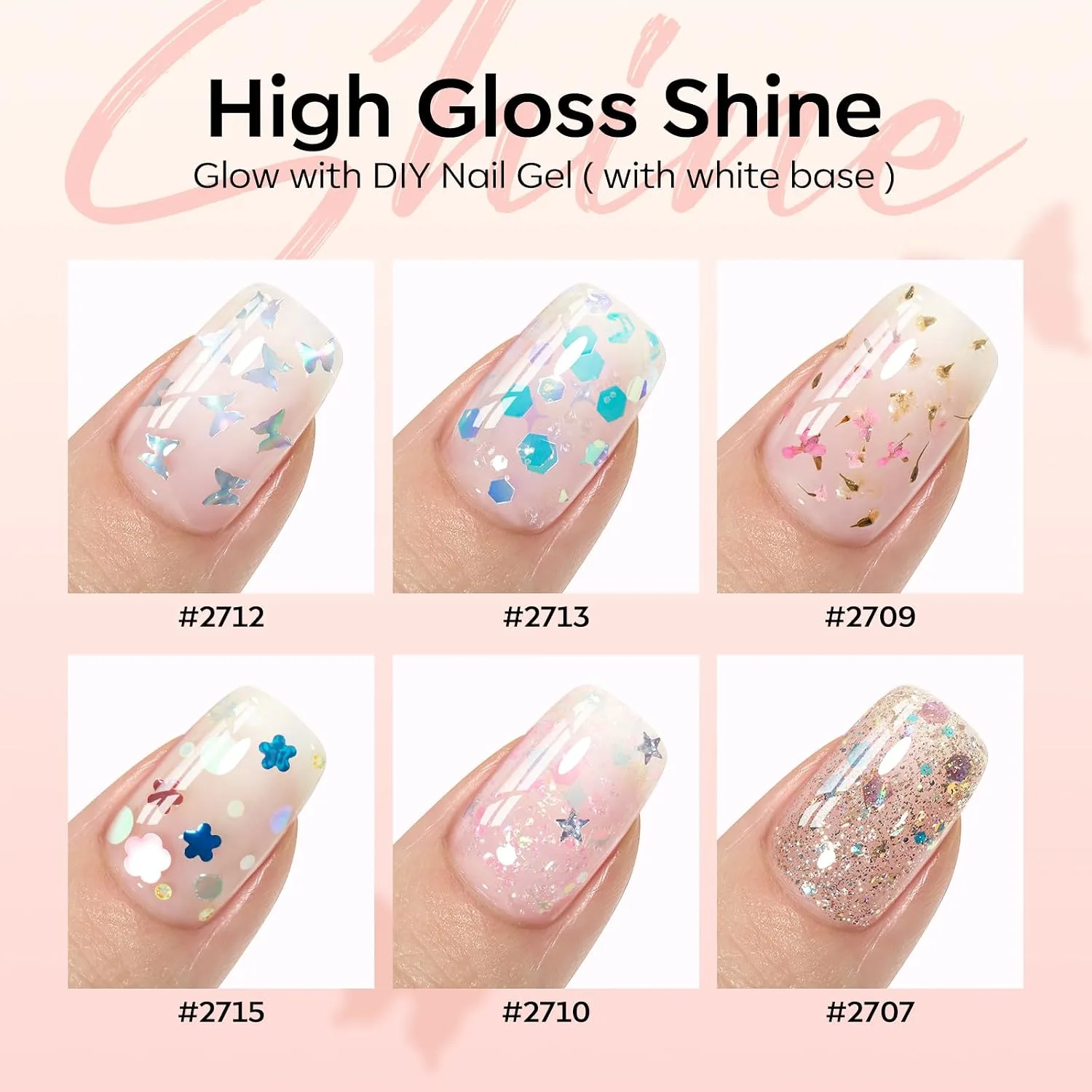 modelones Gel Nail Polish Set Glitter 6Colors Pink Blue