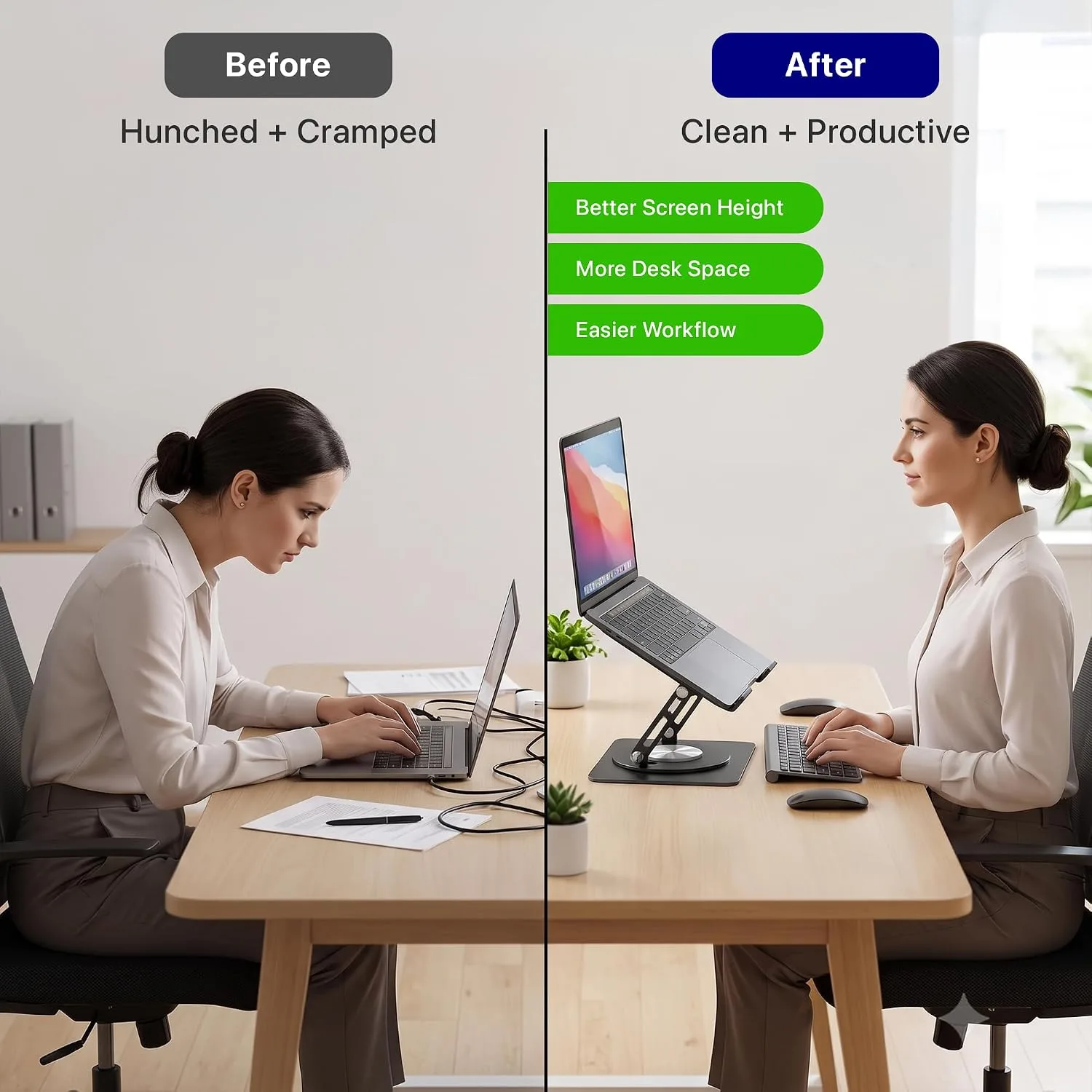 Uncaged Ergonomics Laptop Stand for Desk Riser/360° Swivel (Black)