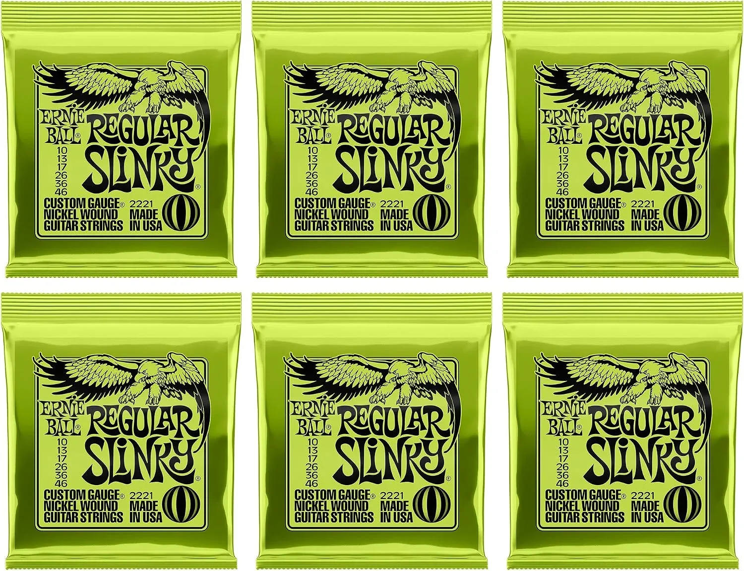 Ernie Ball Regular Slinky Nickel Wound Electric Guitar Strings 6 Pack - 10-46 Gauge