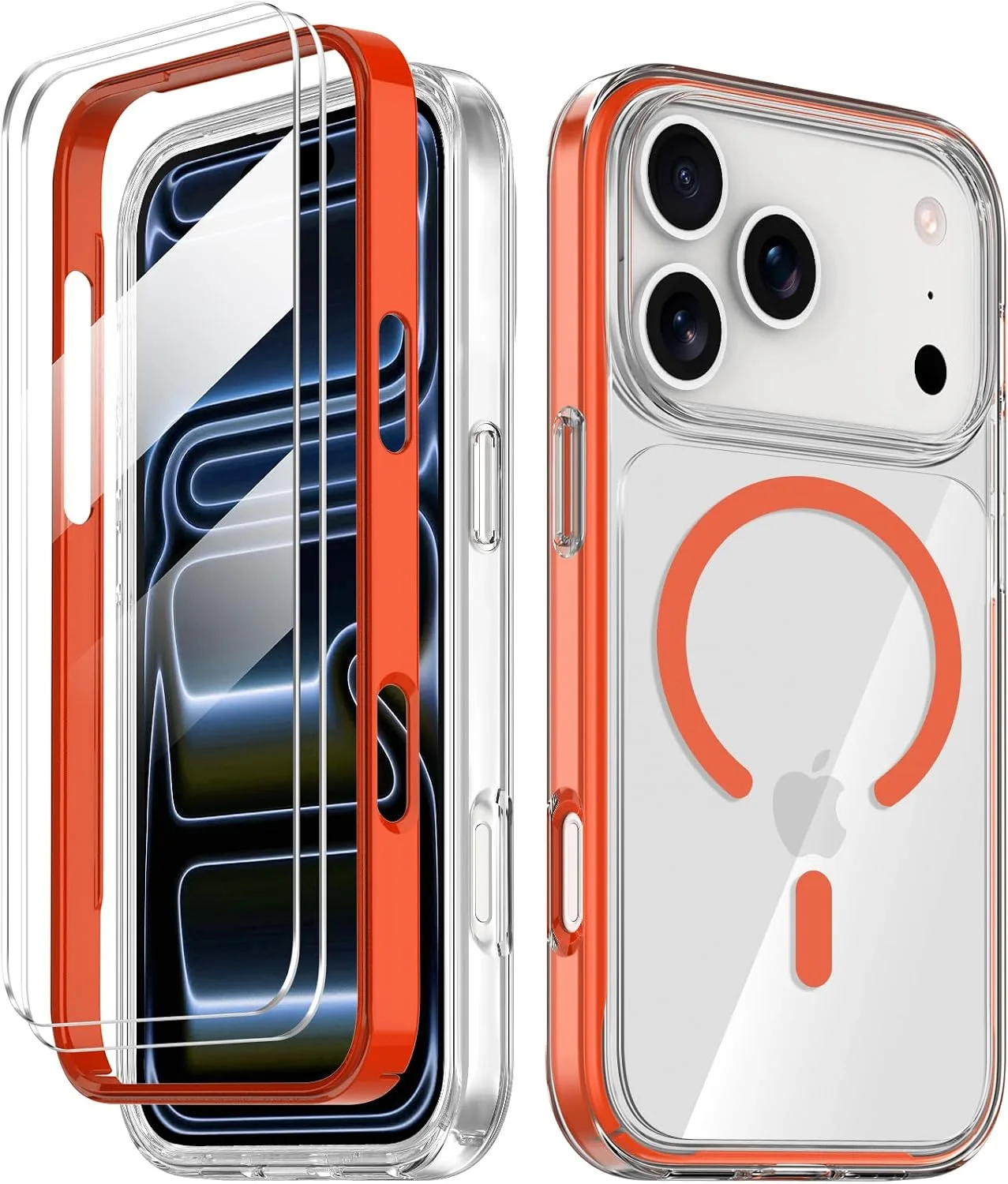 COOLQO Magnetic for iPhone 18/17 Pro Max Case, Crystal Clear, Orange