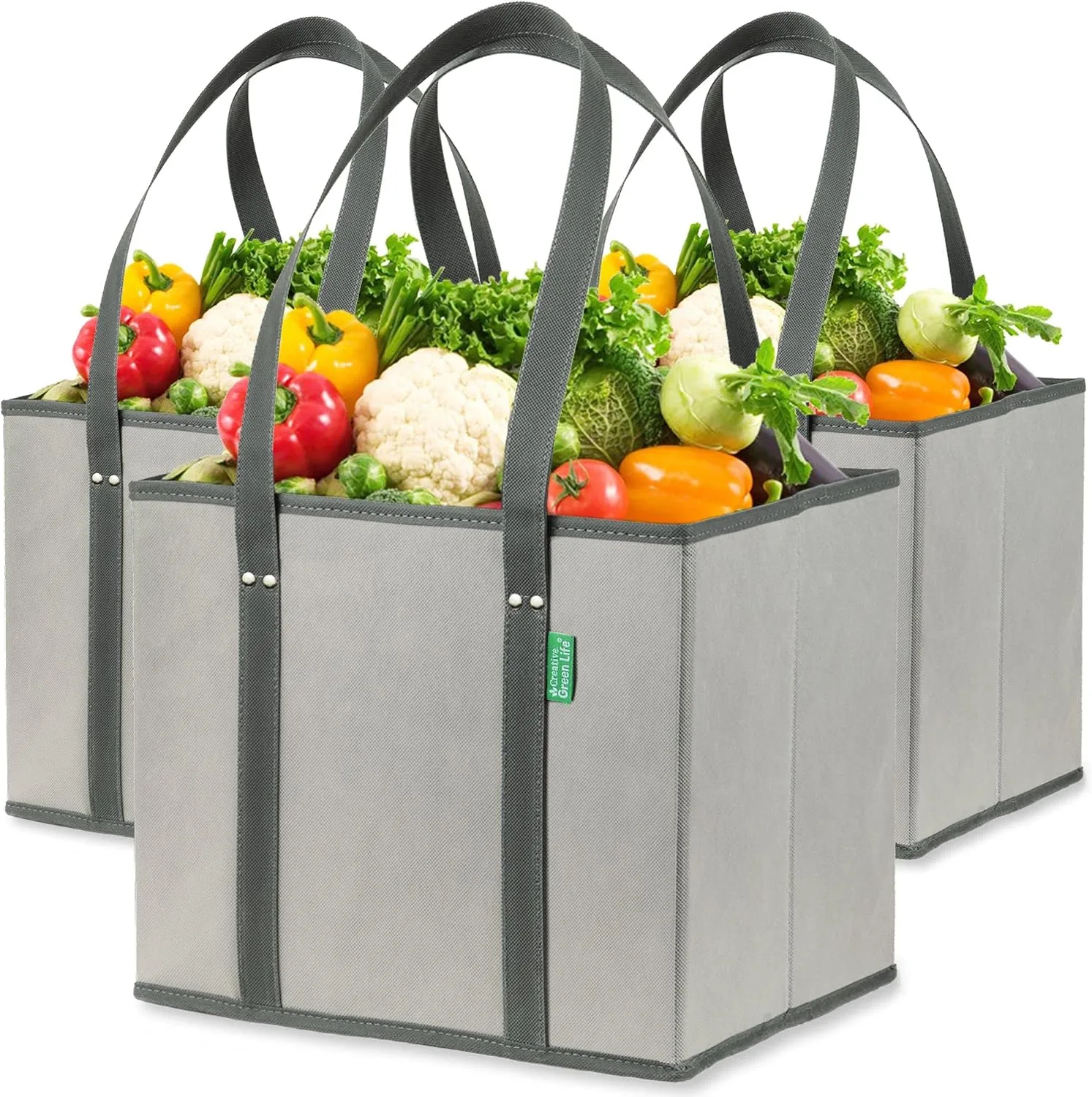 Reusable Grocery Bags (3 Pack) – Heavy Duty Shopping Bags, Gray