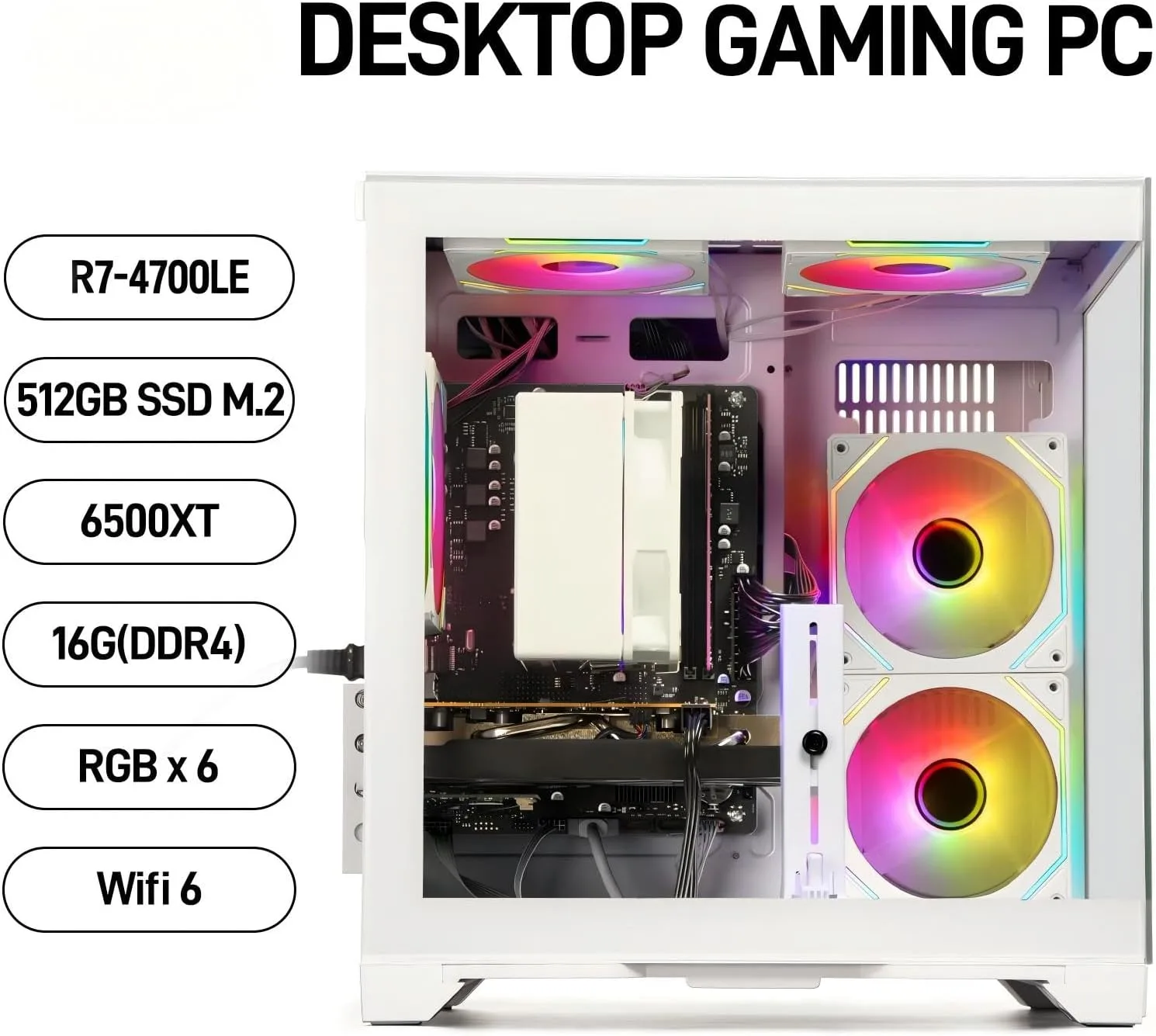 Gaming PC Desktop - Ryzen 7, Radeon RX 6500XT 4GB 512GB SSD 16GB RAM