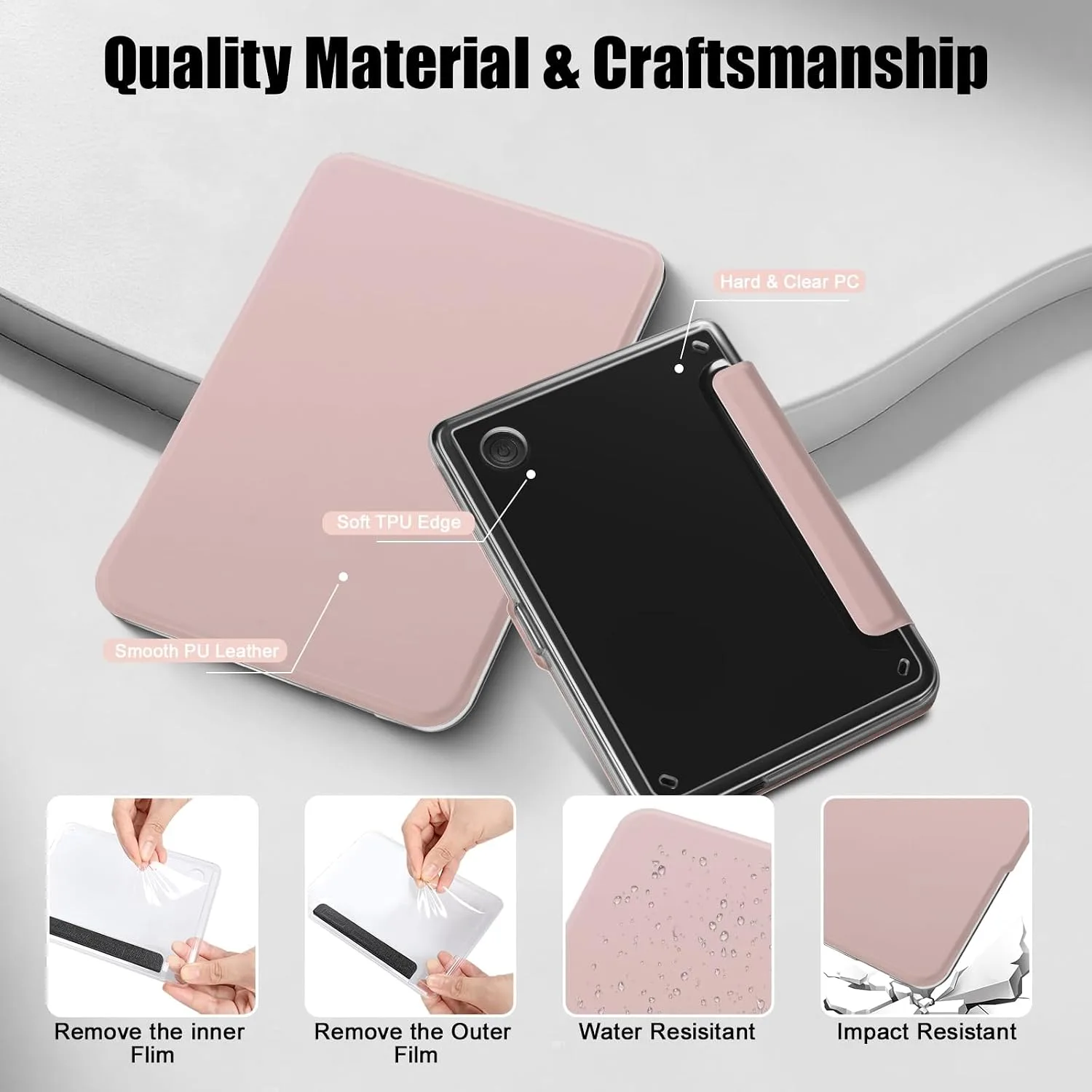 E NET-CASE Detachable Magnetic Case for 6" Kobo Clara Colour (2024) /Clara BW(2024) /2E(2022) eReader,Ultra Clear Back丨Easy to Detach & Attach丨Auto Sleep/Wake (Rose Gold)