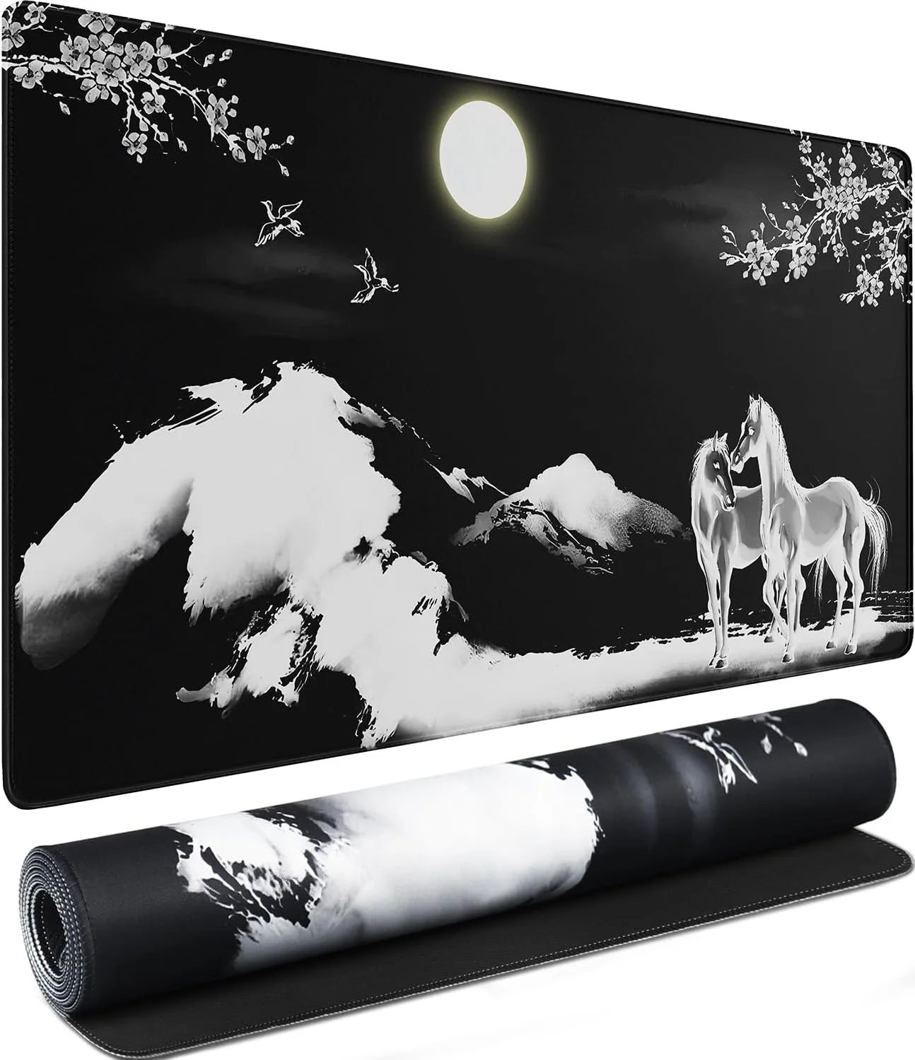 Large Mouse Pad, Waterproof Extra Large Mousepad with Stitched Edges, 31.5" x 15.7" Non-Slip Rubber Base Office Big Long Keyboard Pad for Office Gamer Home XXL, (Horse)
