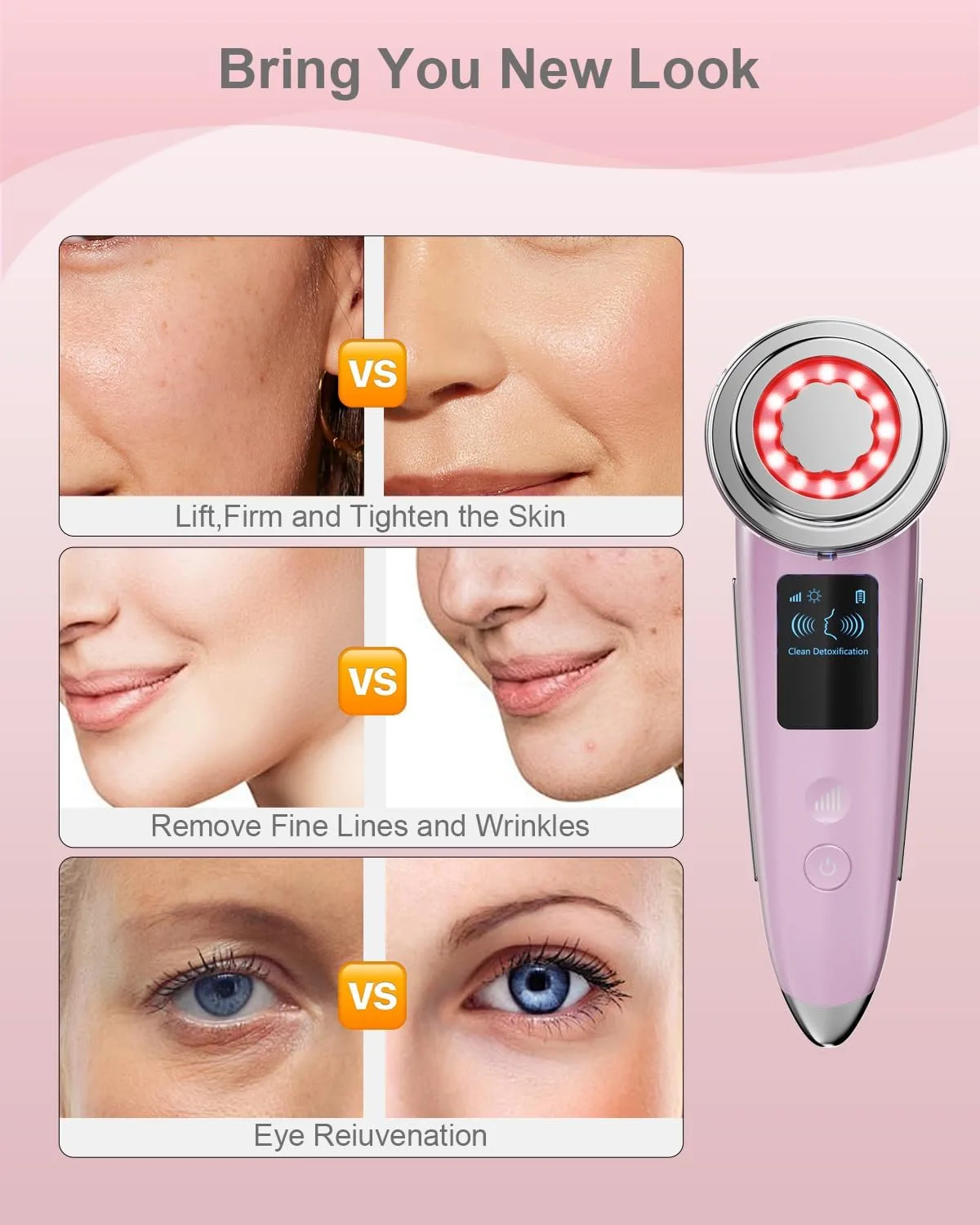 Face Massager Electric Face Lifting 4 in 1 Facial Massager Anti Aging Skin Tightening Firming Skin Care Tools (Pink2)