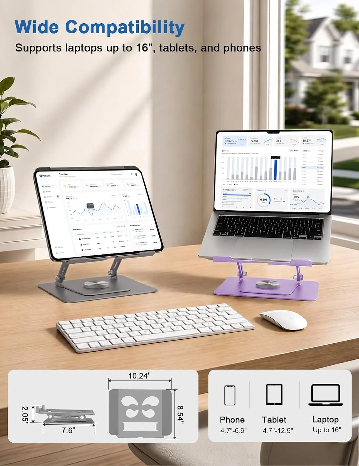Aoviho Adjustable Laptop Stand for Desk - 360° Rotating Laptop Riser, Ergonomic Computer Stand Foldable Holder Compatible with MacBook Pro/Air, HP, Dell, Lenovo and Tablets Up to 16", Purple