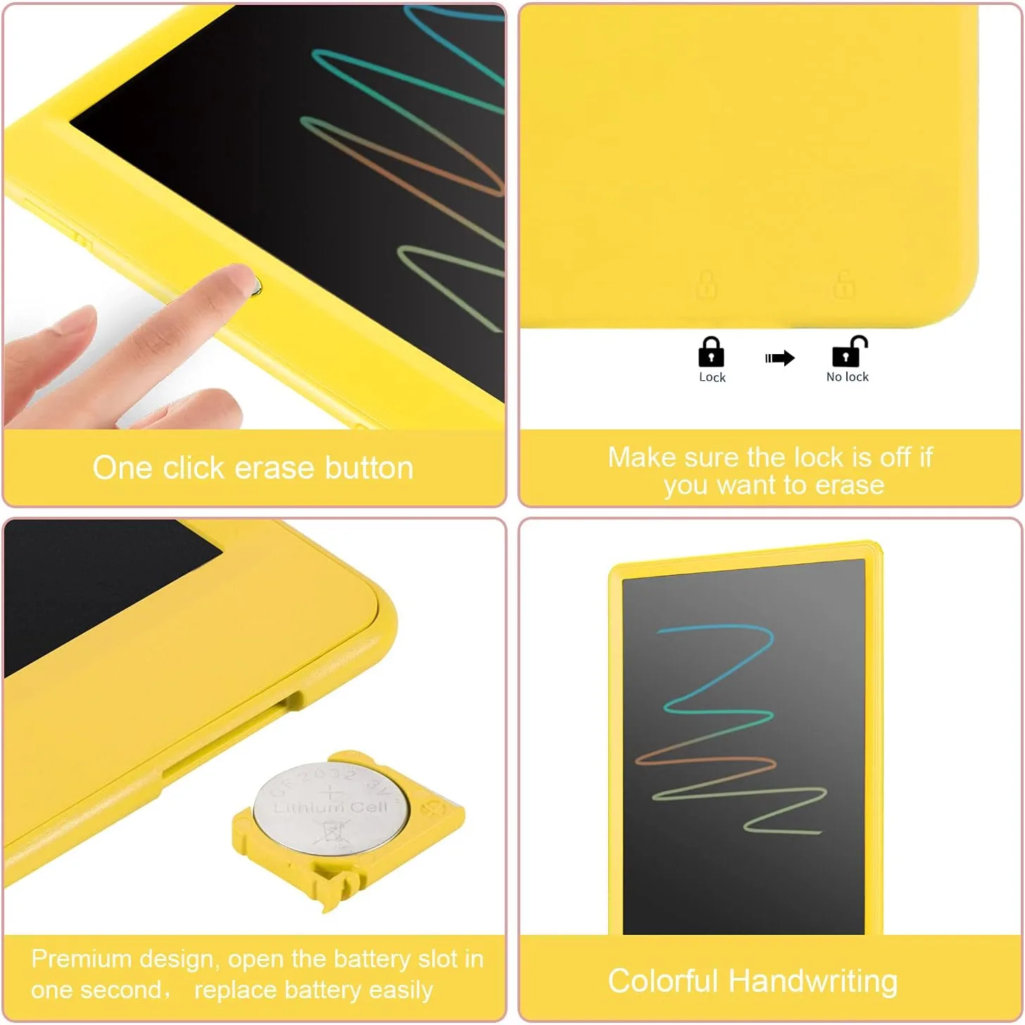 LCD Writing Tablet with Bag for Kids, 10 Colorful Screen Drawing Board Doodle Pad Learning Educational Toy - Gift for 3-6 Years Old Boy Girl (Yellow)