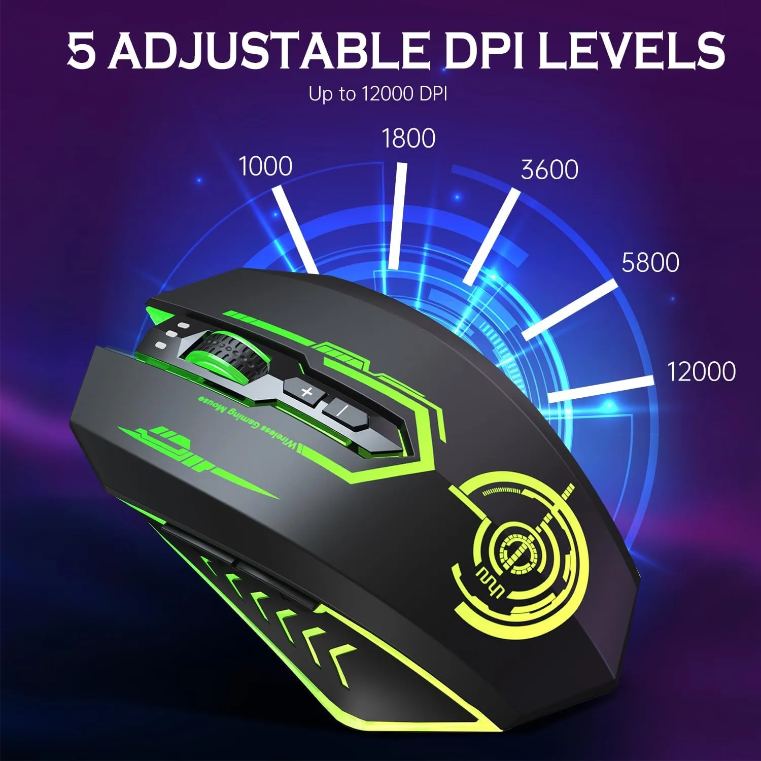 UHURU Wireless Gaming Mouse, Rechargeable 10000 DPI LED PC Mouse