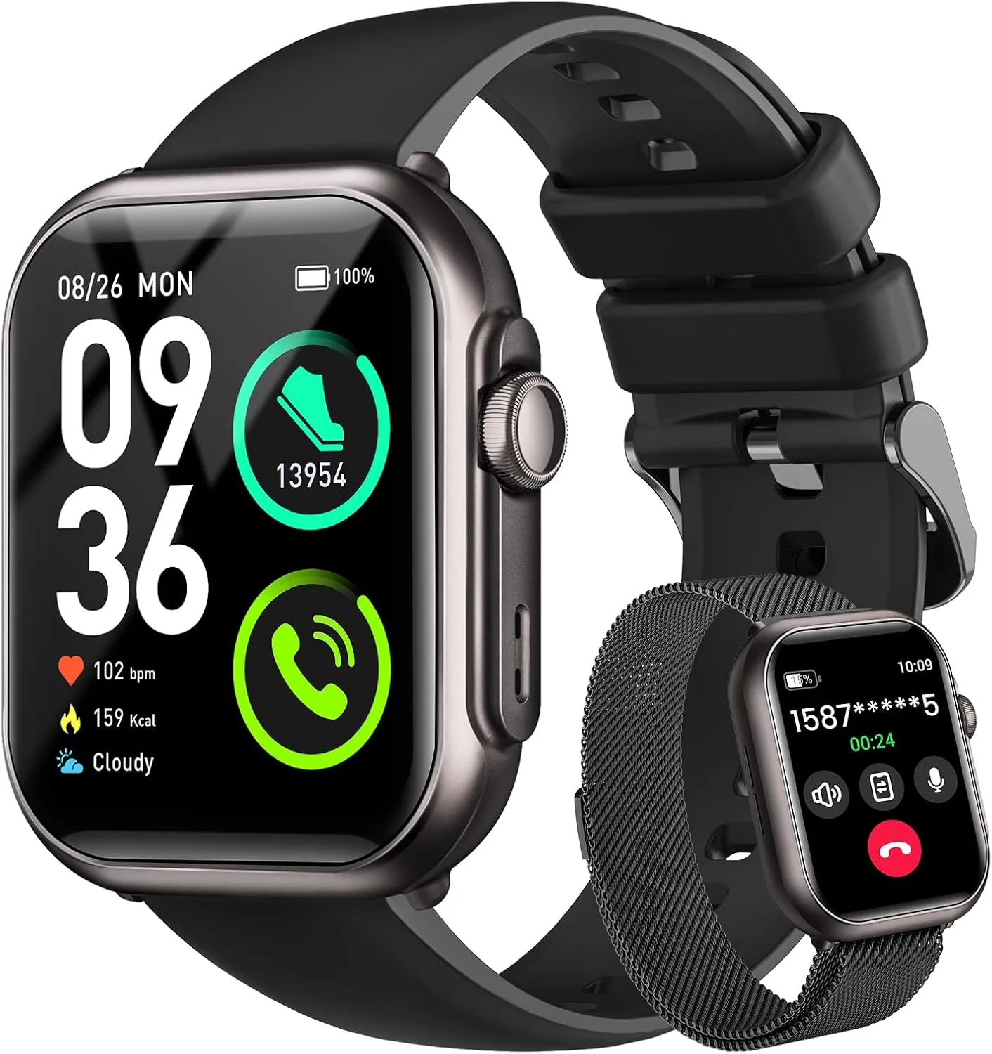 Smart Watches for Women Men,1.85" HD Smartwatch Fitness Trackers, 2 Bands