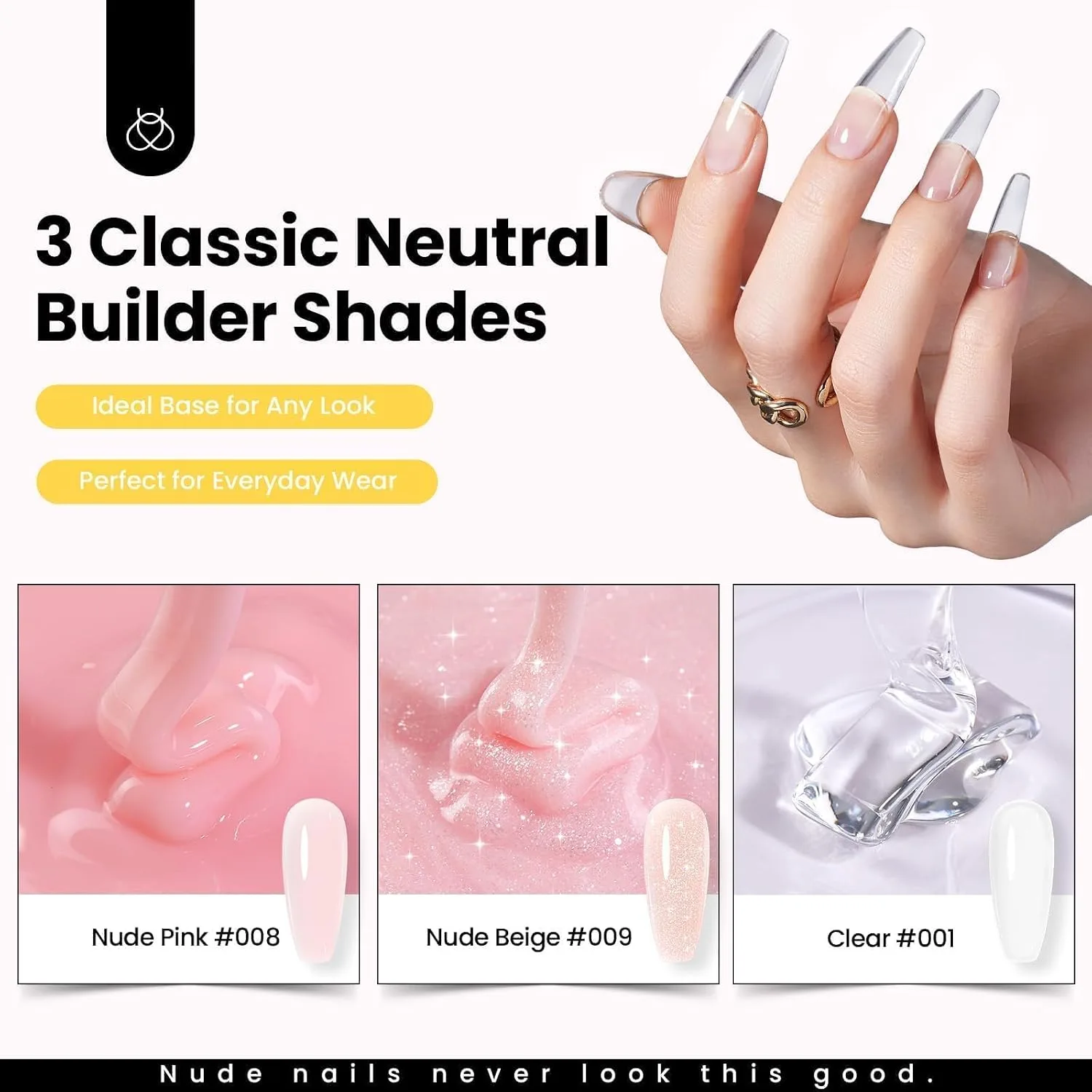 Beetles Hard Gel Nail Extension Kit, 3 Color Builder Gels & Half Cover Tips