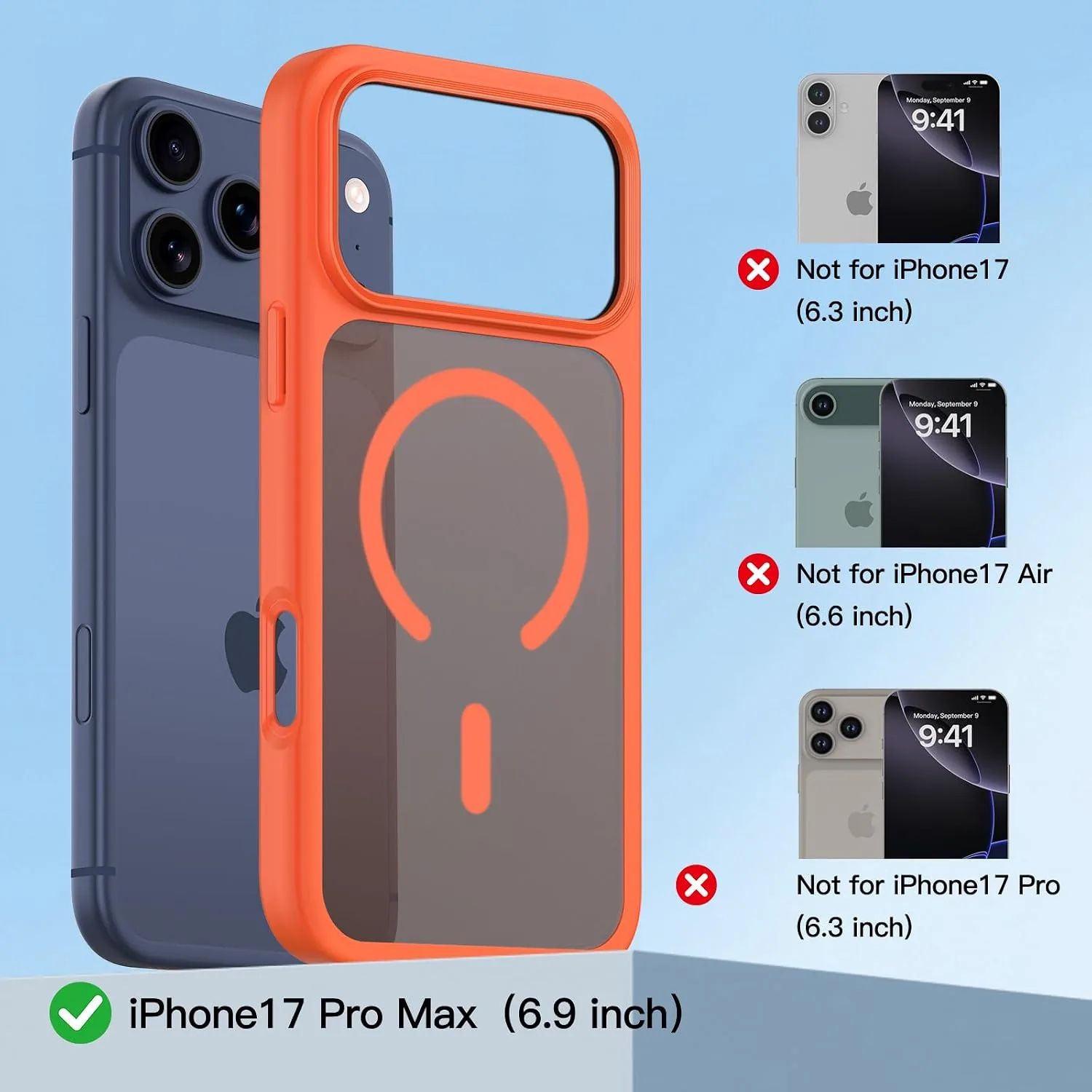 COOLQO Magnetic for iPhone 18/17 Pro Max Case, Translucent Matte, Orange