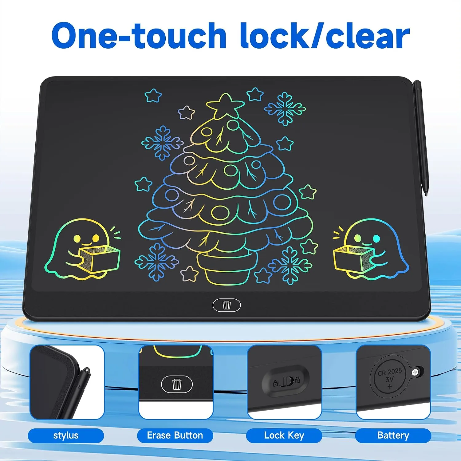 16 Inch Large LCD Writing Tablet for Kids, Colorful Reusable Electronic Doodle Board with Stylus, Educational Drawing Pad for Math Practice & Learning, Travel Essential Toys for Boys Girls (Black)