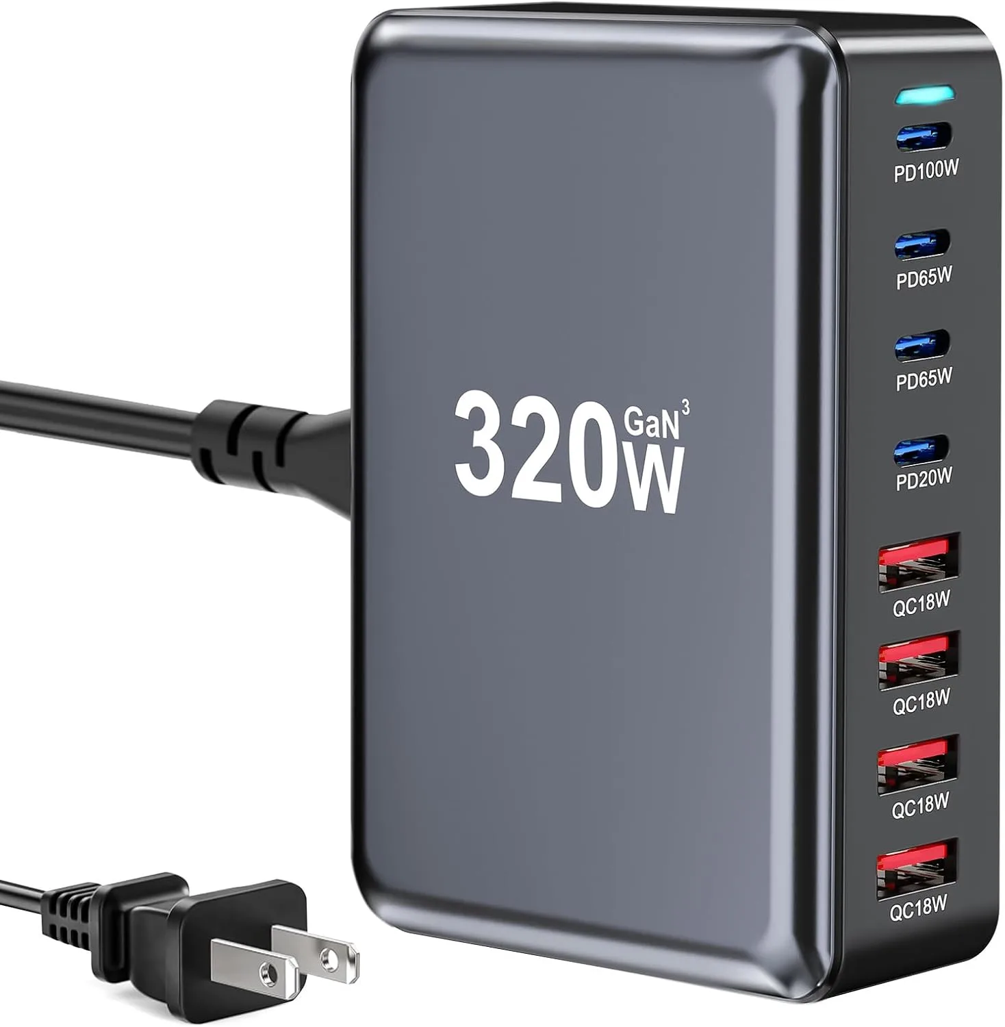 320W USB C Charger Block, 8-Port USB Charging Station with Dual 100W PD