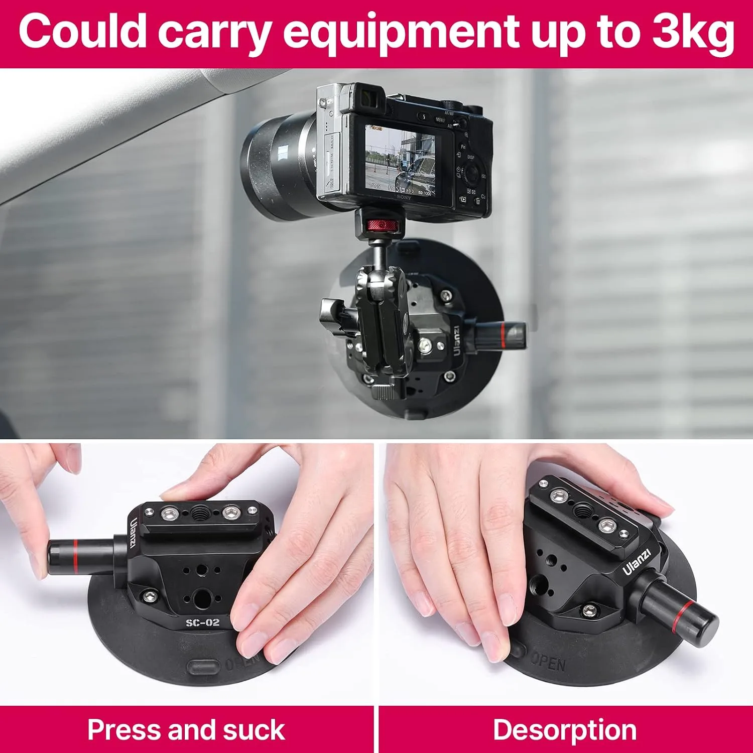 ULANZI SC-02 Suction Mount 4.5'', Magic Arm Bracket for DSLR Cameras Video