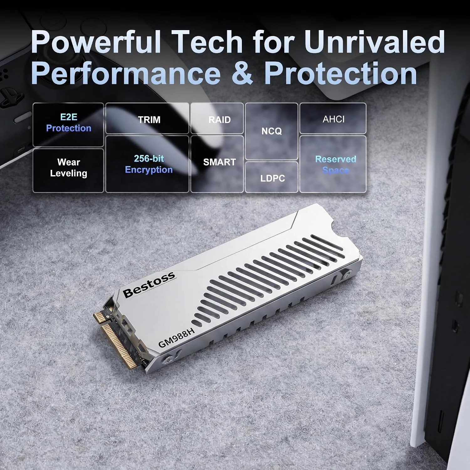 Bestoss 1TB PCIe Gen4 NVMe M.2 2280 SSD with Heatsink,PS5 Storage,7350MB/s