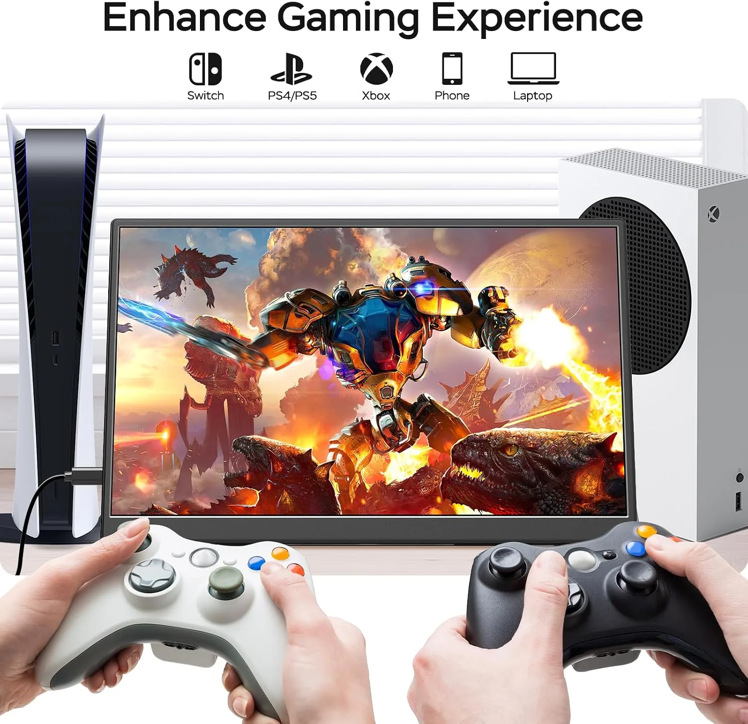 WGK 14 inch Portable Monitor 1200P FHD+ 100% sRGB Travel Display HDMI/USB-C Compatible with Laptops, Desktops, Phones, PS, Mac, Xbox, Switch, and Other Gaming Devices Includes Stand and Speakers VESA