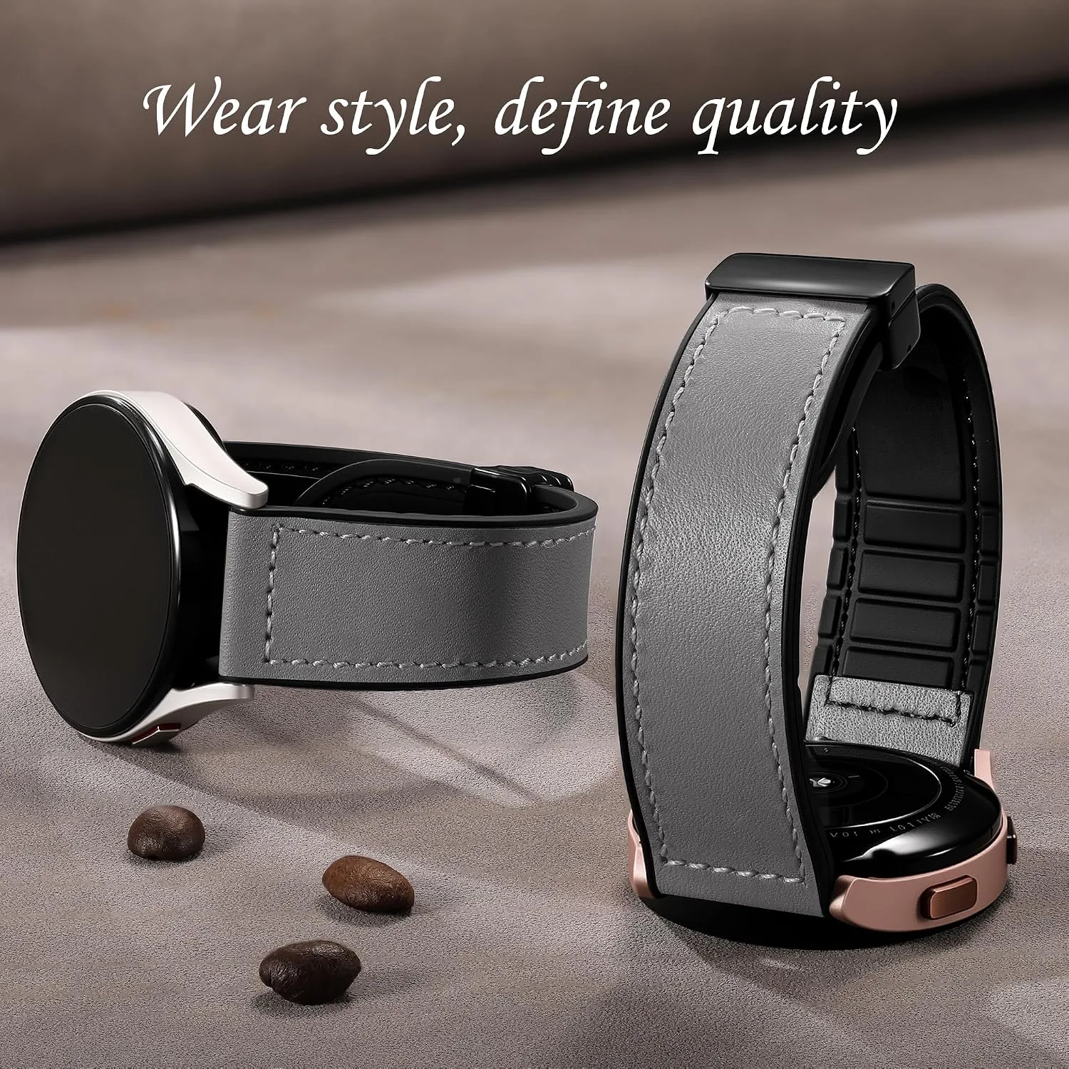 Charlam Magnetic Leather Bands Compatible with Samsung Galaxy Watch 7 Band 6 5 4 FE Active 2 40mm 44mm/Watch 6/4 Classic/Watch 5 Pro/3, 20mm Genuine Leather Straps for Samsung Watch Bands Men Women