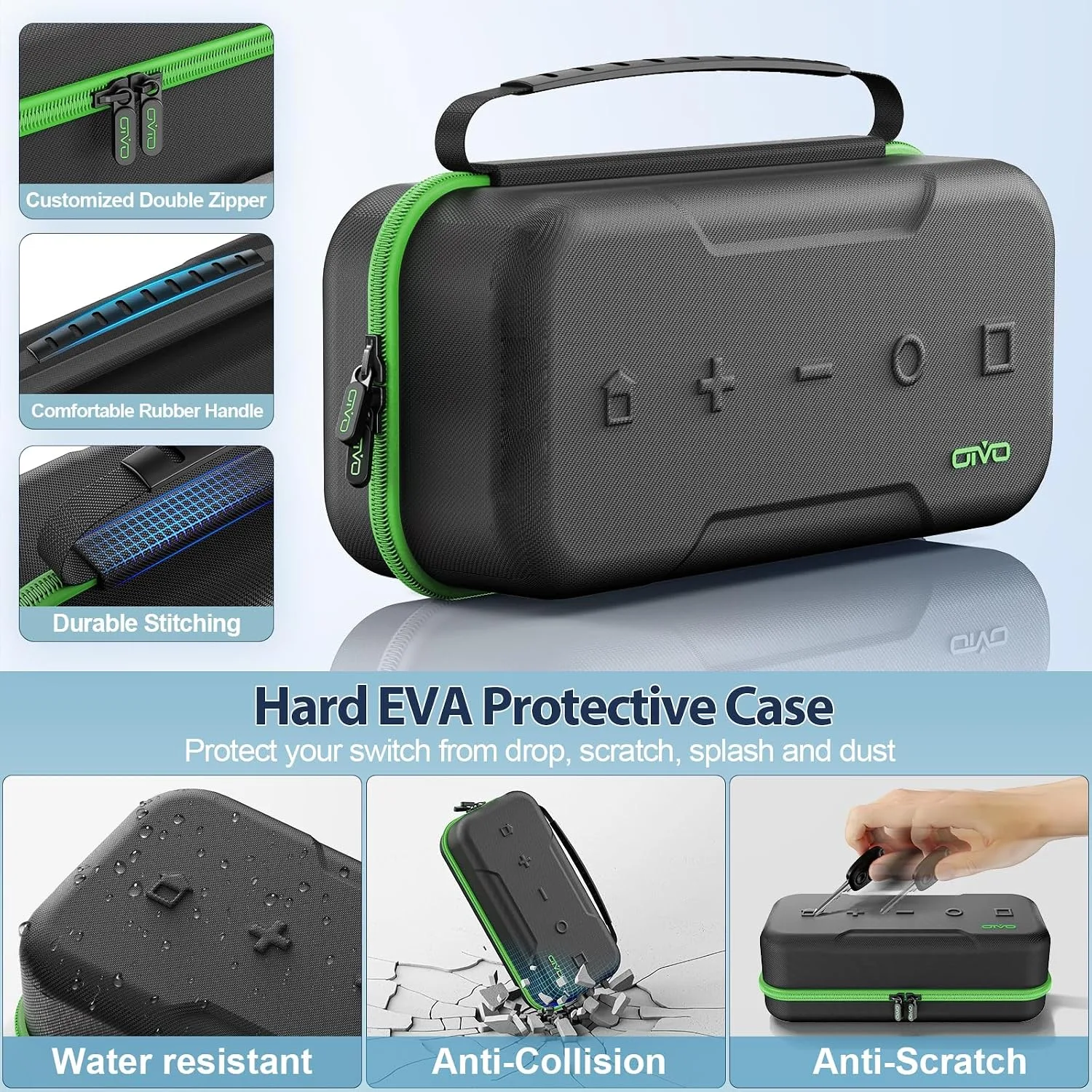 OIVO Switch OLED Carrying Case Compatible with Nintendo Switch & OLED, Portable Switch Travel Carry Case Fit for Joy-Con and Adapter, Hard Shell Protective Switch Pouch Bag with 20 Games, Green