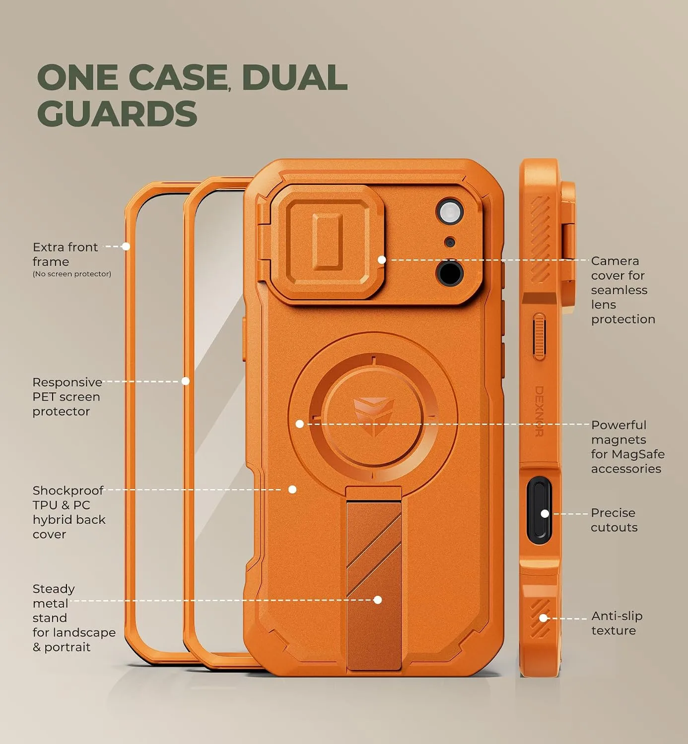 Dexnor for iPhone 18 Pro Max Case/iPhone 17 Pro Max Case, Orange
