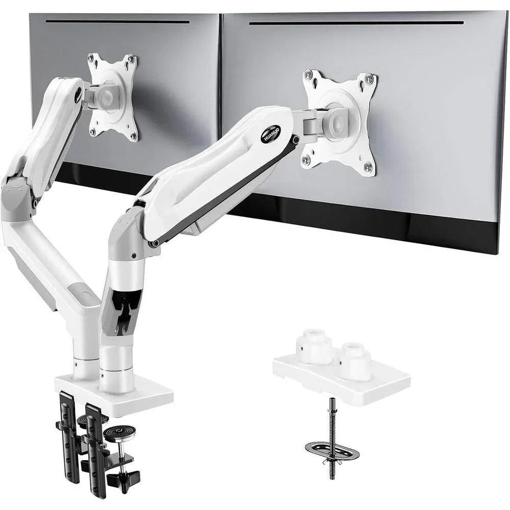 Base para monitores dual Huanuo ajustable con brazo articulado para pantallas 13 a 32 pulgadas blanco
