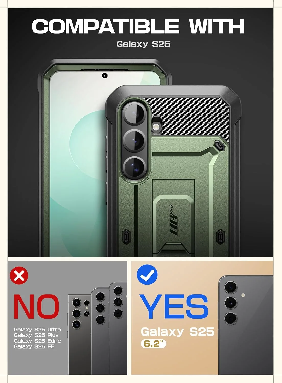 SUPCASE for Samsung Galaxy S25 Case with Stand & Screen Protector, Green