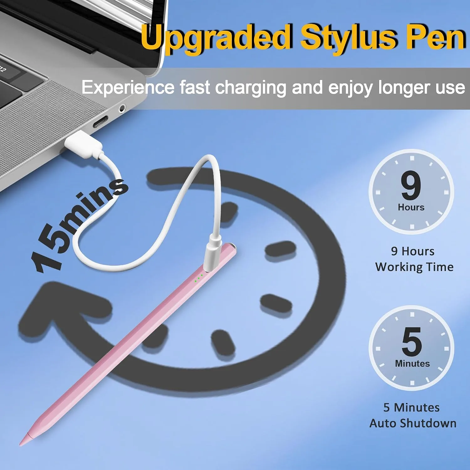 Stylus Pen for iPad 2026-2018, 15 Mins Fast Charge Pencil for iPad A16 11th/10th/9-6th Gen, Air M4/M3/M2/11-13"/5/4/3, Pro M4 11/12.9/13, Mini A17 Pro/6/5, Tilt Sensitivity Palm Rejection - Pink