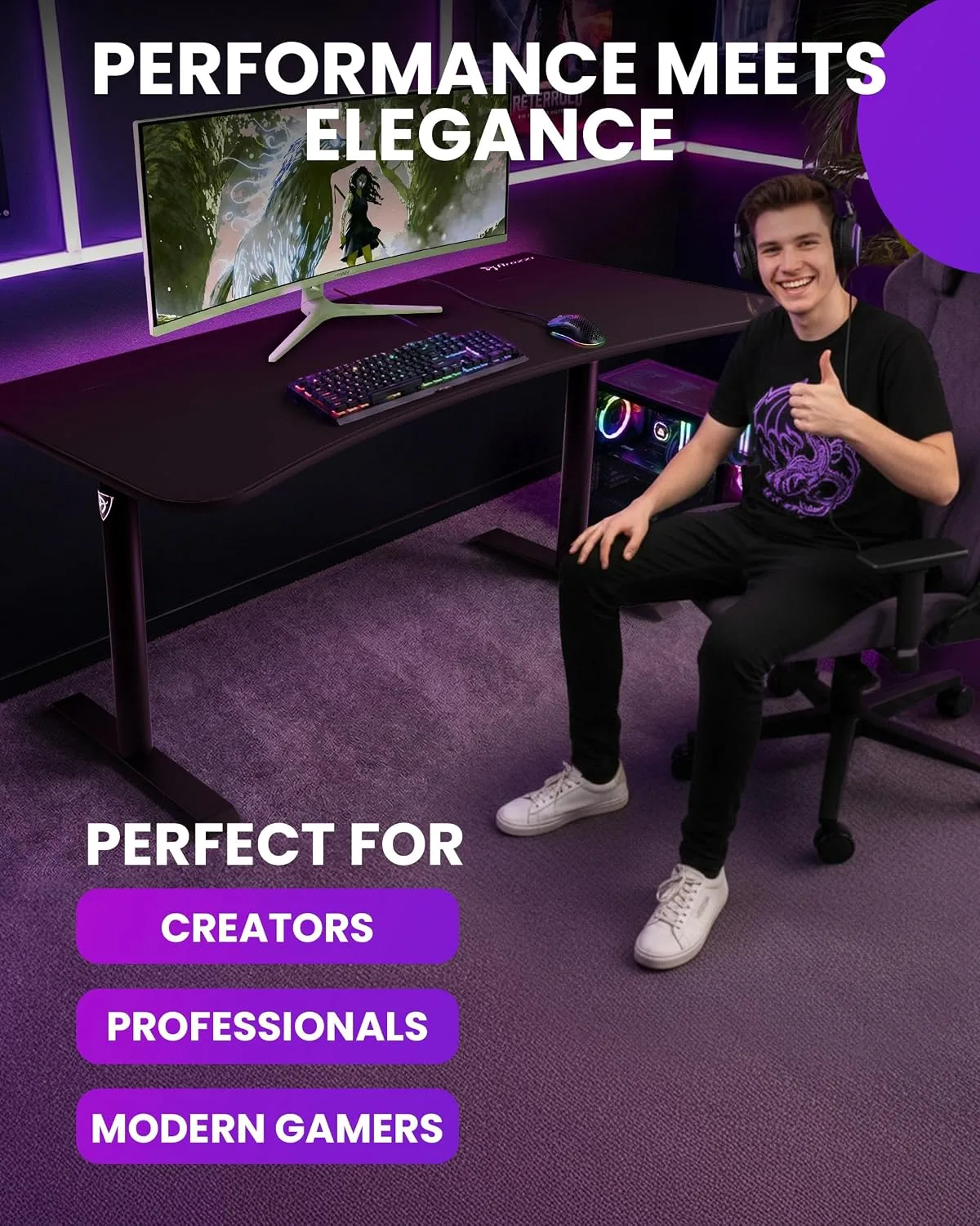 Arozzi Arena Ultrawide Curved Gaming Desk Pure Black