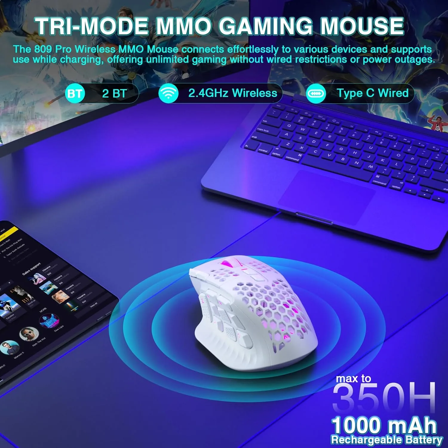SOLAKAKA SM809 Pro Gaming Mouse with 9 Side Buttons,24000 DPI RGB Mouse for Gamer,16 Programmable Macros MMO Mouse