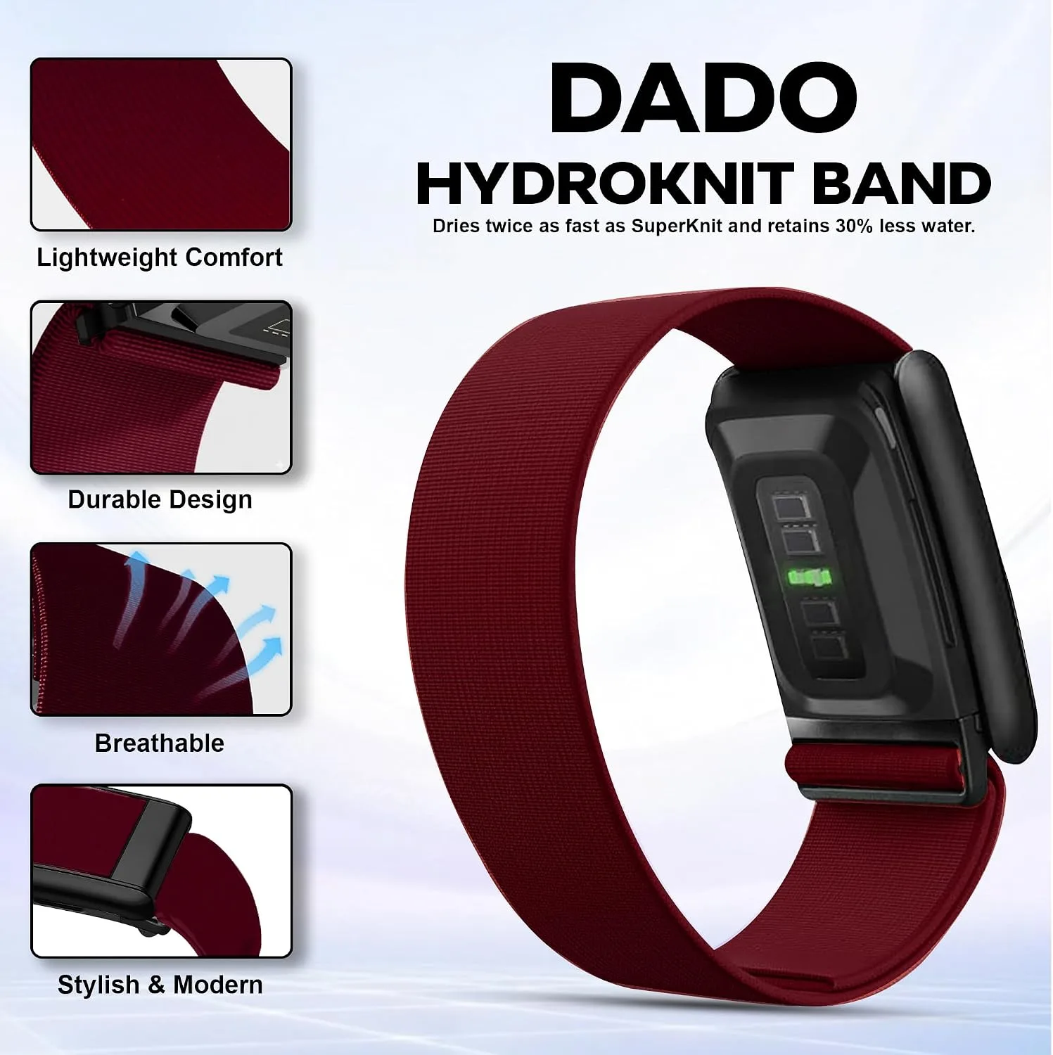 DADO HydroKnit Waterproof Nylon Sport Band Compatible with WHOOP 5.0, One, Peak, and Life | Elastic, Fast-Drying, Water-Resistant, and Comfortable Strap for Active Lifestyles