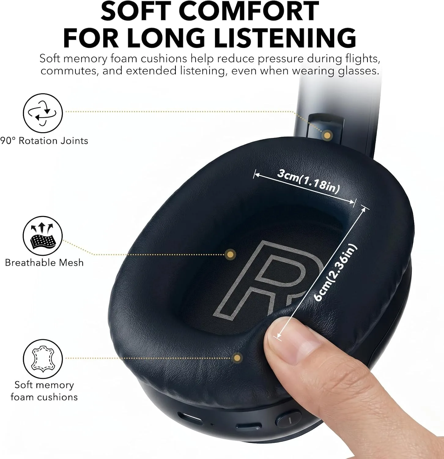 1Mii E700 Noise Cancelling Headphones Bluetooth Wireless Hi-Res LDAC,Indigo