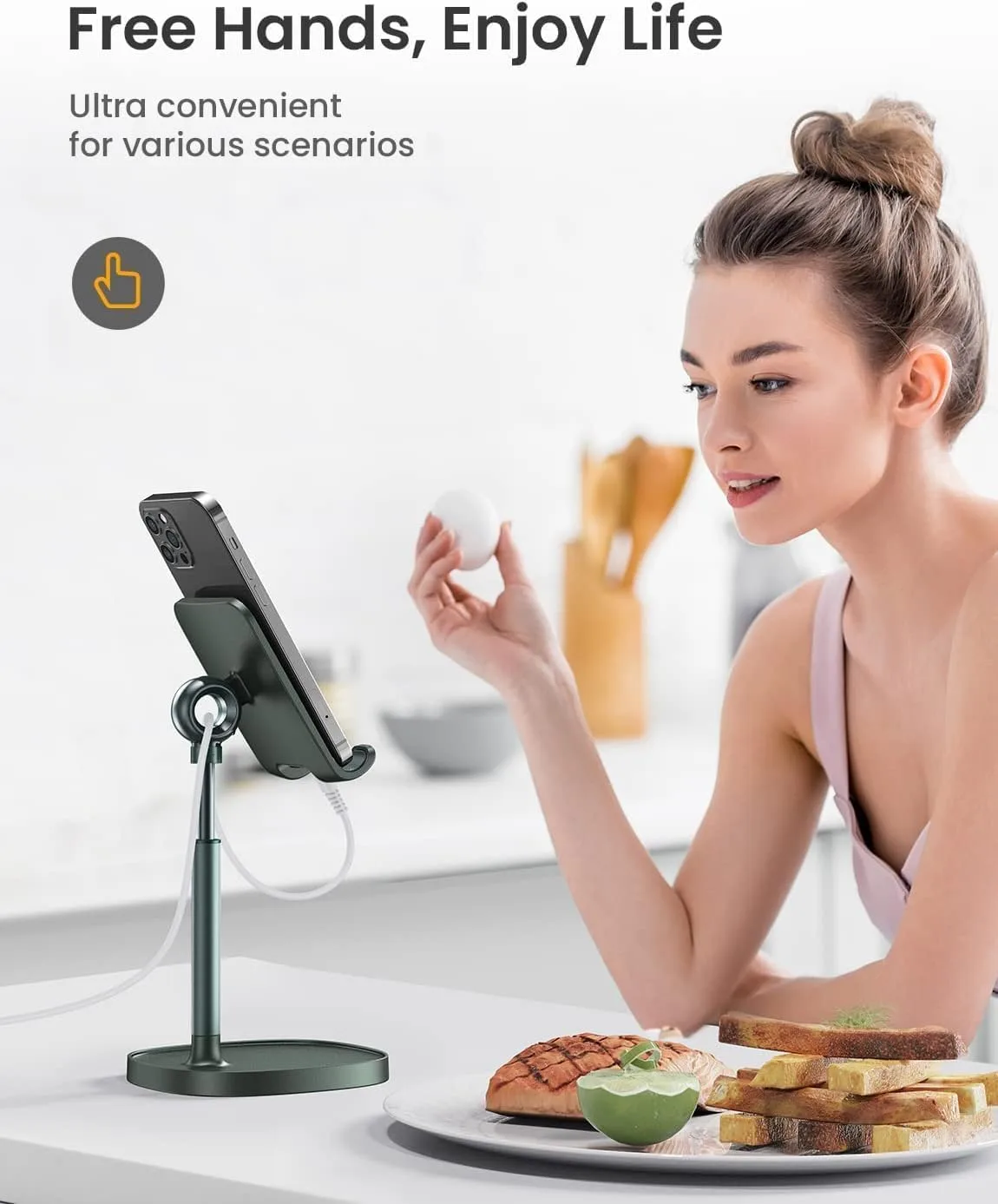 LISEN Cell Phone Stand Adjustable Phone Holer for Desk, Computer Office Desk Accessories for iPhone 16 Holder Women Kitchen Essentials Fits All Mobile Phones Switch Kindle iPads Tablet 4-10in