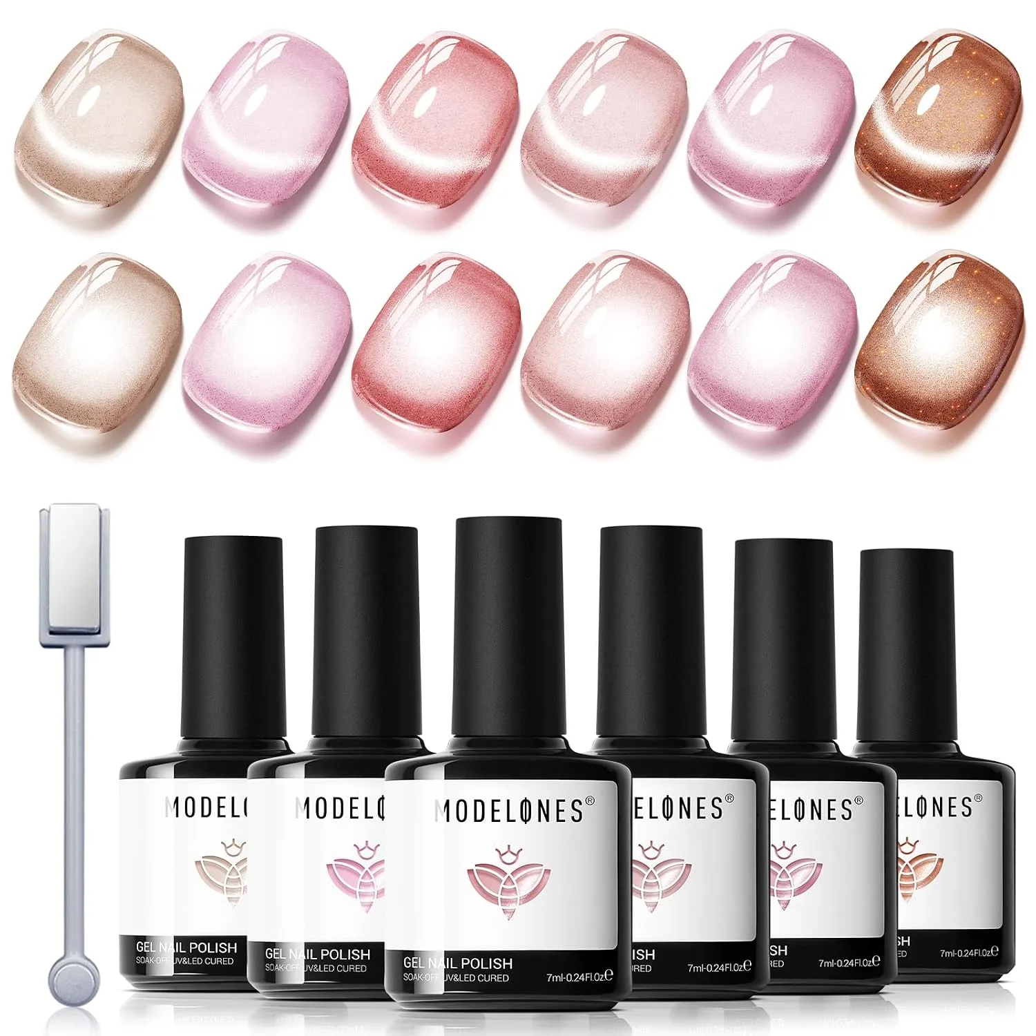 modelones Cat Eye Gel Nail Polish Set Glitter 6Colors Pink Nude Brown