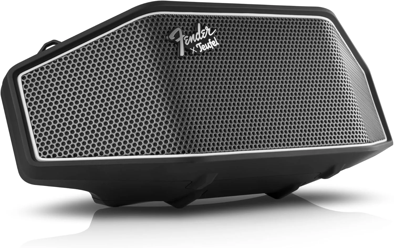 Fender x Teufel ROCKSTER CROSS Portable Wireless Bluetooth Speaker – Rugged, Waterproof, 16 Hours of Battery, Powerful Stereo Sound, Subwoofer, Built-in Power Bank, Fender Guitar Strap (Black & Steel)