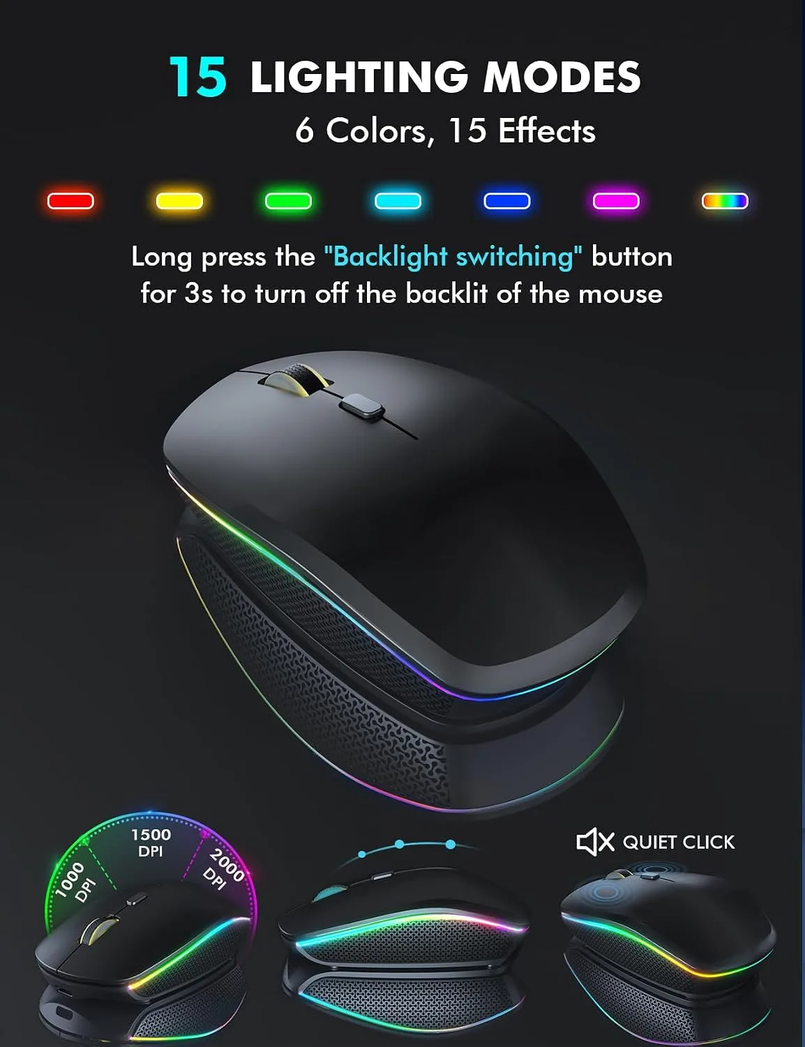 Wireless Keyboard and Mouse Combo with RGB Backlit, Rechargeable
