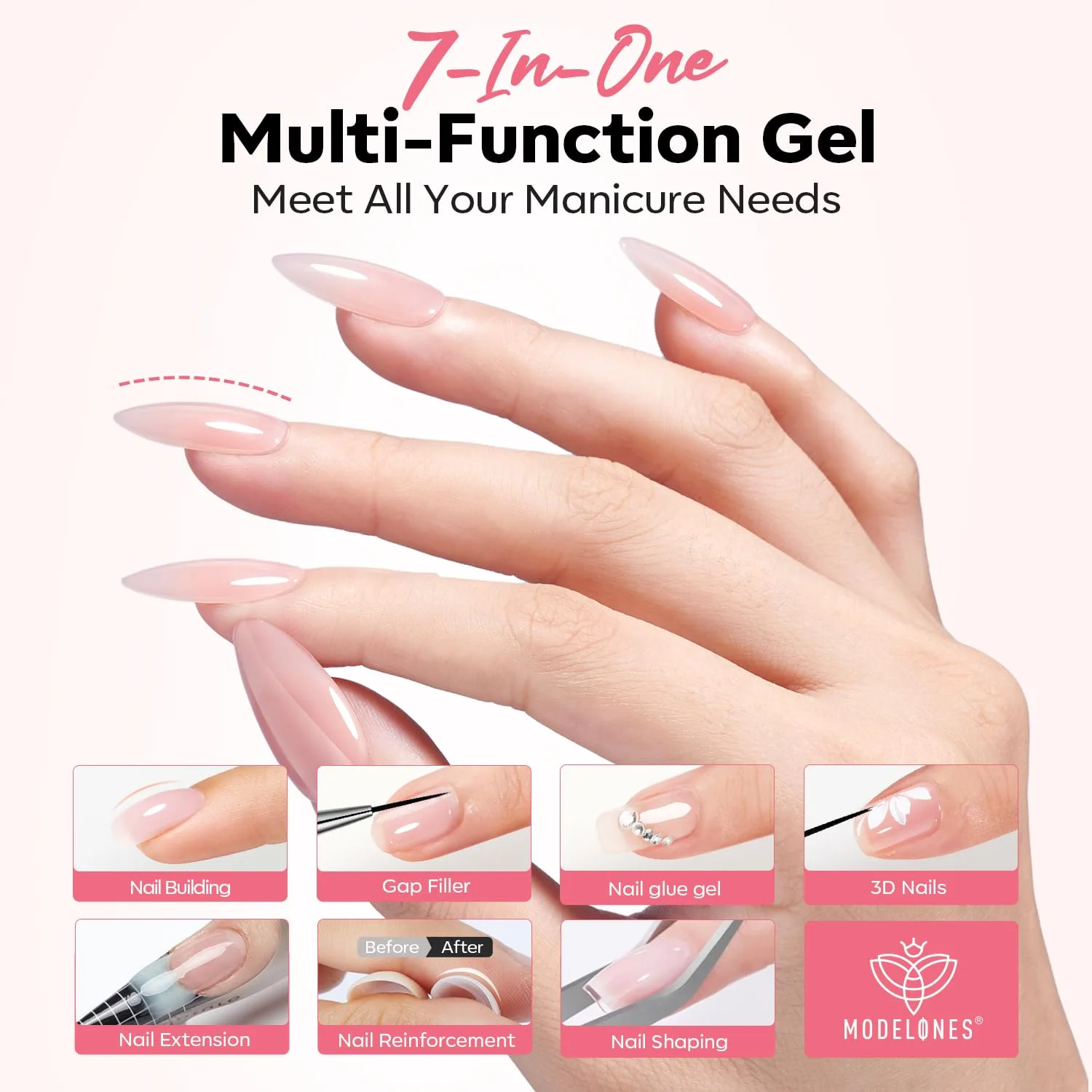 modelones Builder Nail Gel, Clear Builder with Detachable Liner Nail Brush