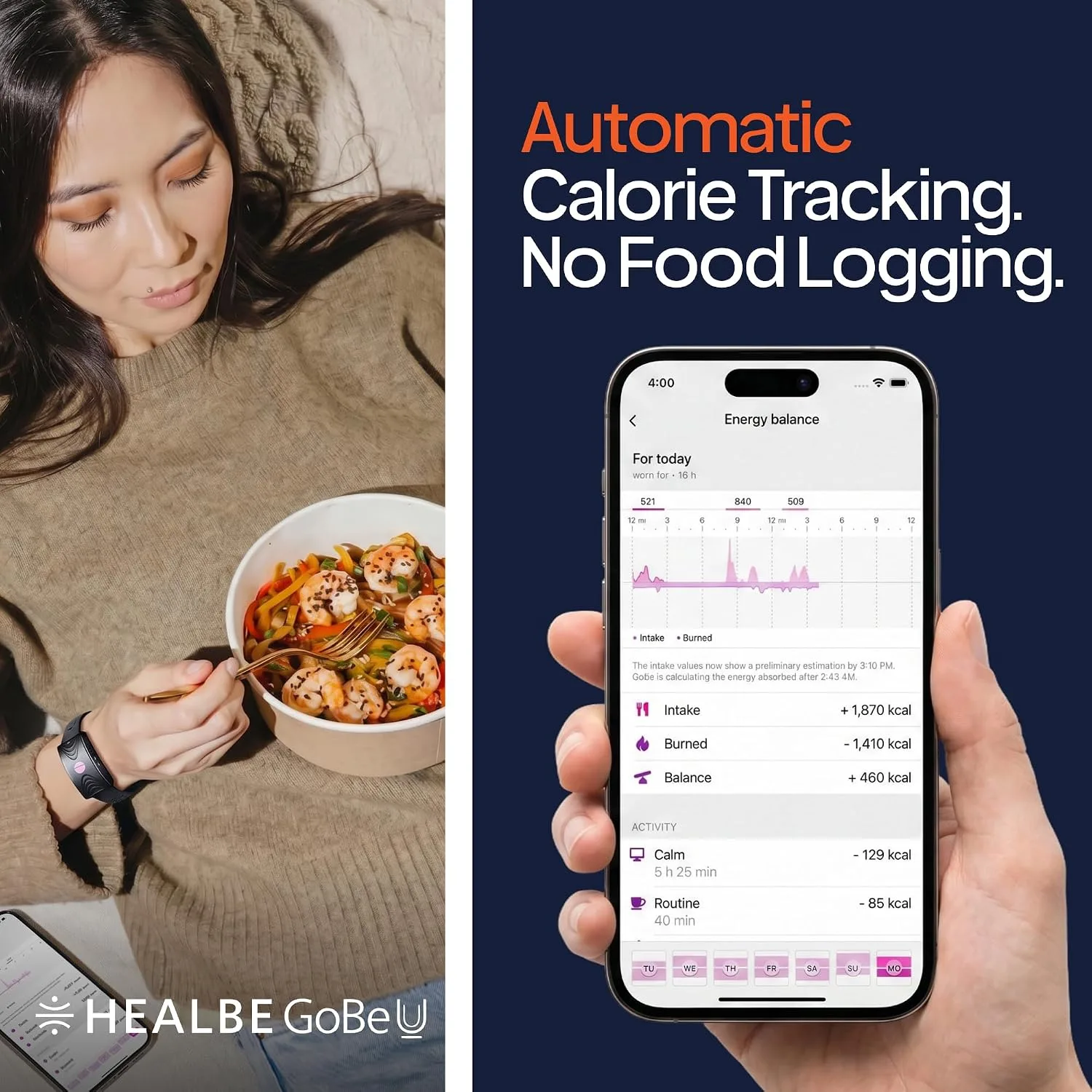 HEALBE Calorie Tracker, Automatic Calorie Intake Smart Band with App, Screen-Free Activity Tracker, Health Tracker, Sleep, Hydration, Stress, 24/7 Heart Rate, 5 ATM Waterproof