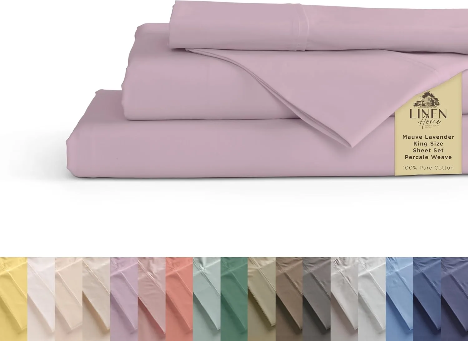 Linen Home 100% Cotton Percale King Sheets 4Pc Cooling Set Mauve Lavender