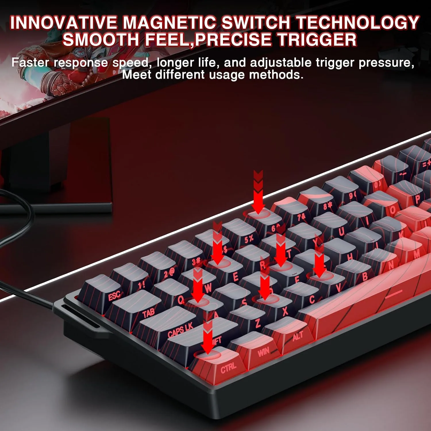 AULA WIN60 HE MAX - 60% Mechanical Gaming Keyboard Wired, Hall Effect Magnetic Switches Hot Swappable, Adjustable Actuation Rapid Trigger Mode, 8000 Hz Polling Rate, 60 Percent Keyboard Compact Design