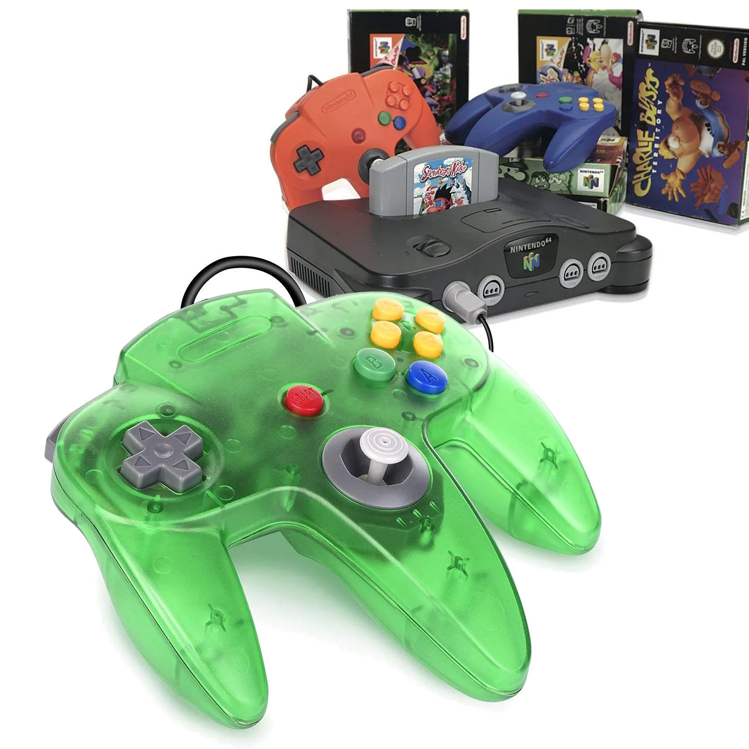 miadore 2 Packs Classic 64 Wired Controller Joystick for N64 Video Game System N64 Console (Jungle Green and Red)