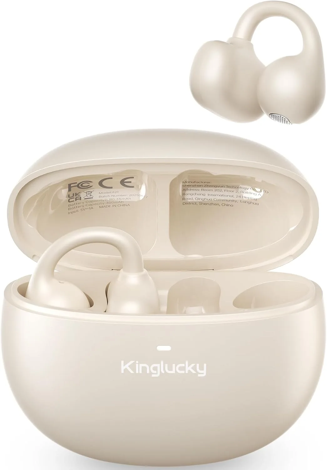 Kinglucky Upgraded Clip-On Earbuds Comfortable fit & Crystal-Clear Sound, 40H Playtime Open Ear Buds Bluetooth6.0 Wireless Headphones for Women Ideal for Small Ears,Sports,Workouts,Glasses White